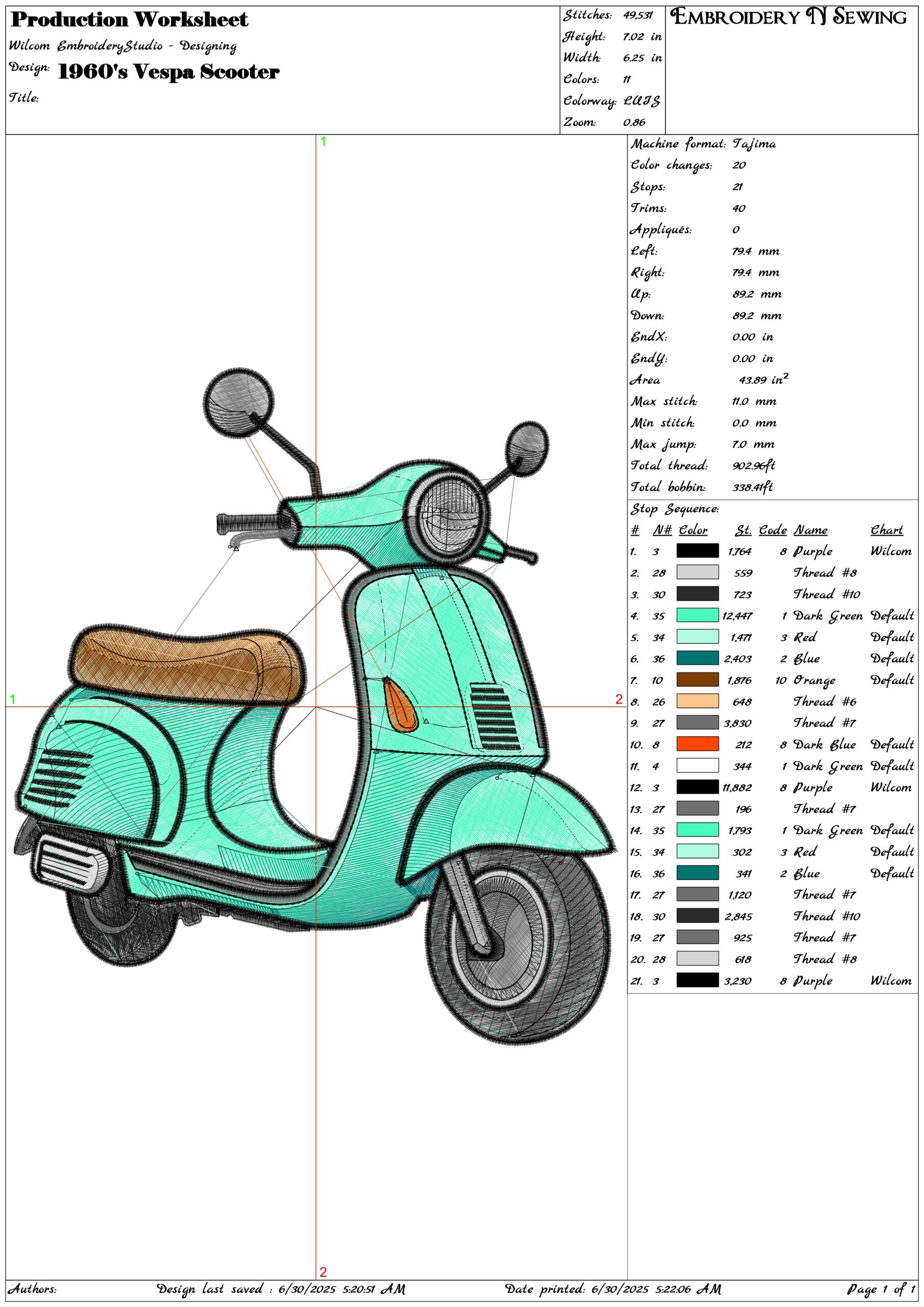 1960's Vespa Scooter- Elegant embroidery design file - instant download — view 3