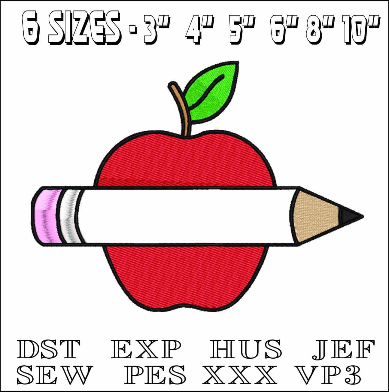 Apple Blank Pencil for Name- Elegant embroidery design file - instant download — view 2