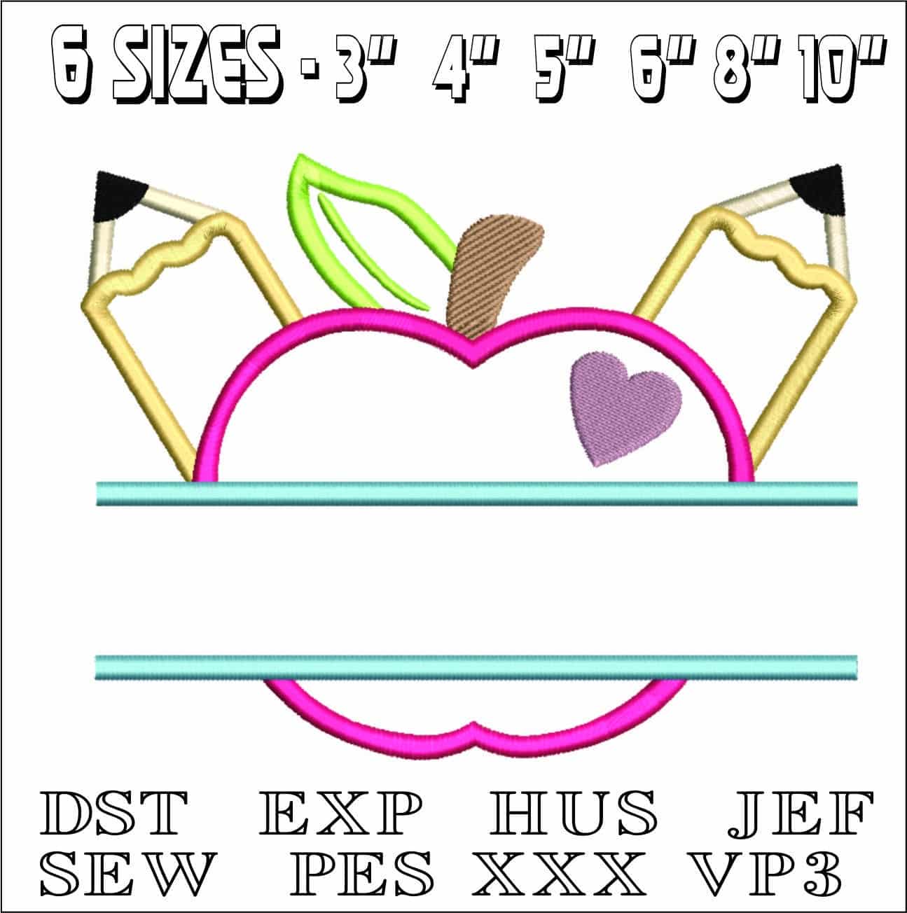 Apple Pencils gap for Name- Elegant embroidery design file - instant download — view 2
