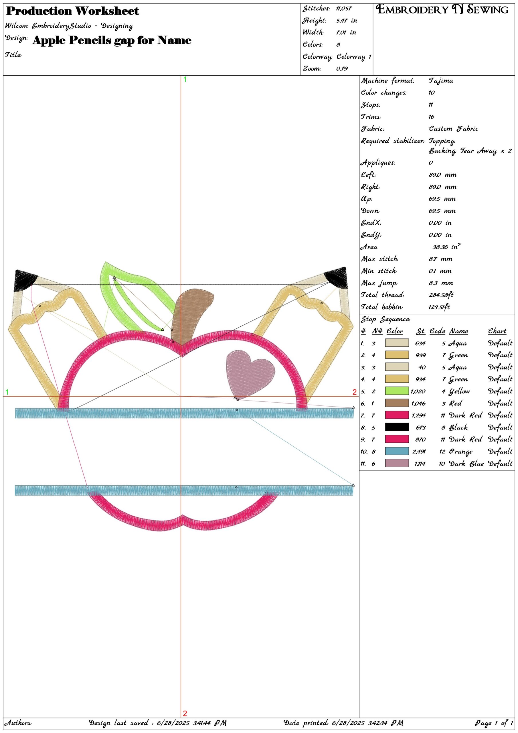 Apple Pencils gap for Name- Elegant embroidery design file - instant download — view 3