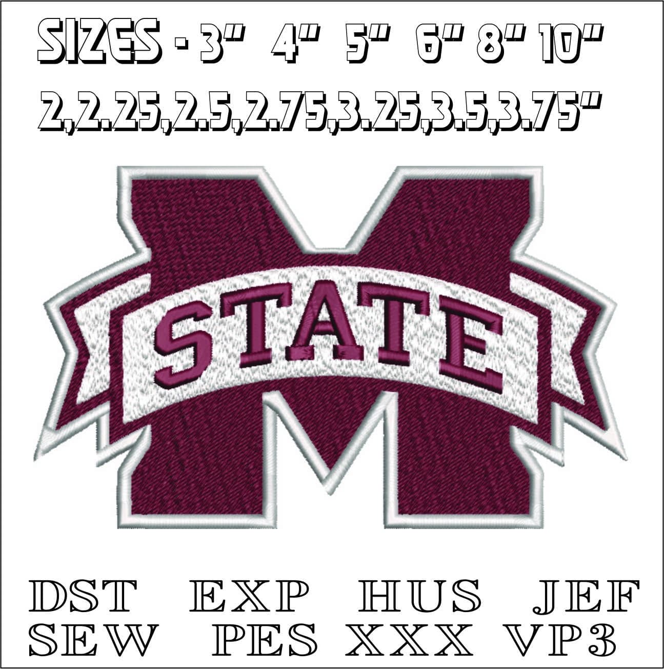 Mississippi State Bulldogs Special embroidery design - Mississippi State University Logo machine pattern file — view 3