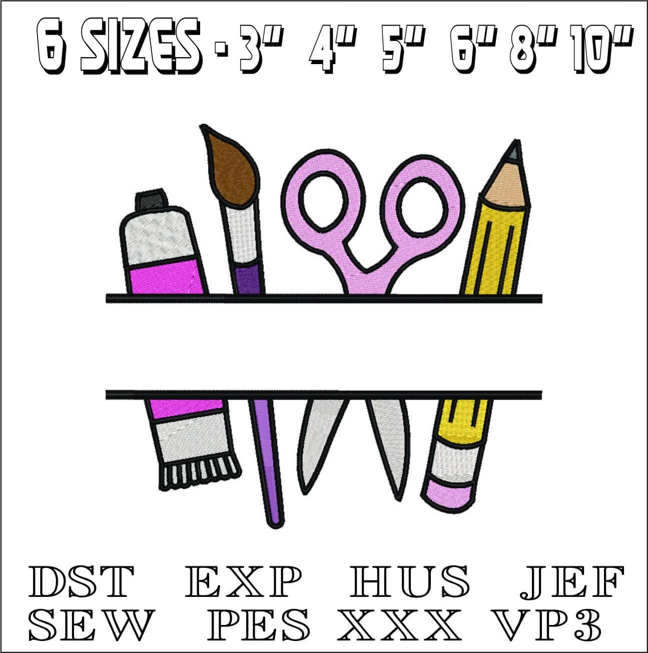 Art Materials with Name Space- Elegant embroidery design file - instant download — view 2