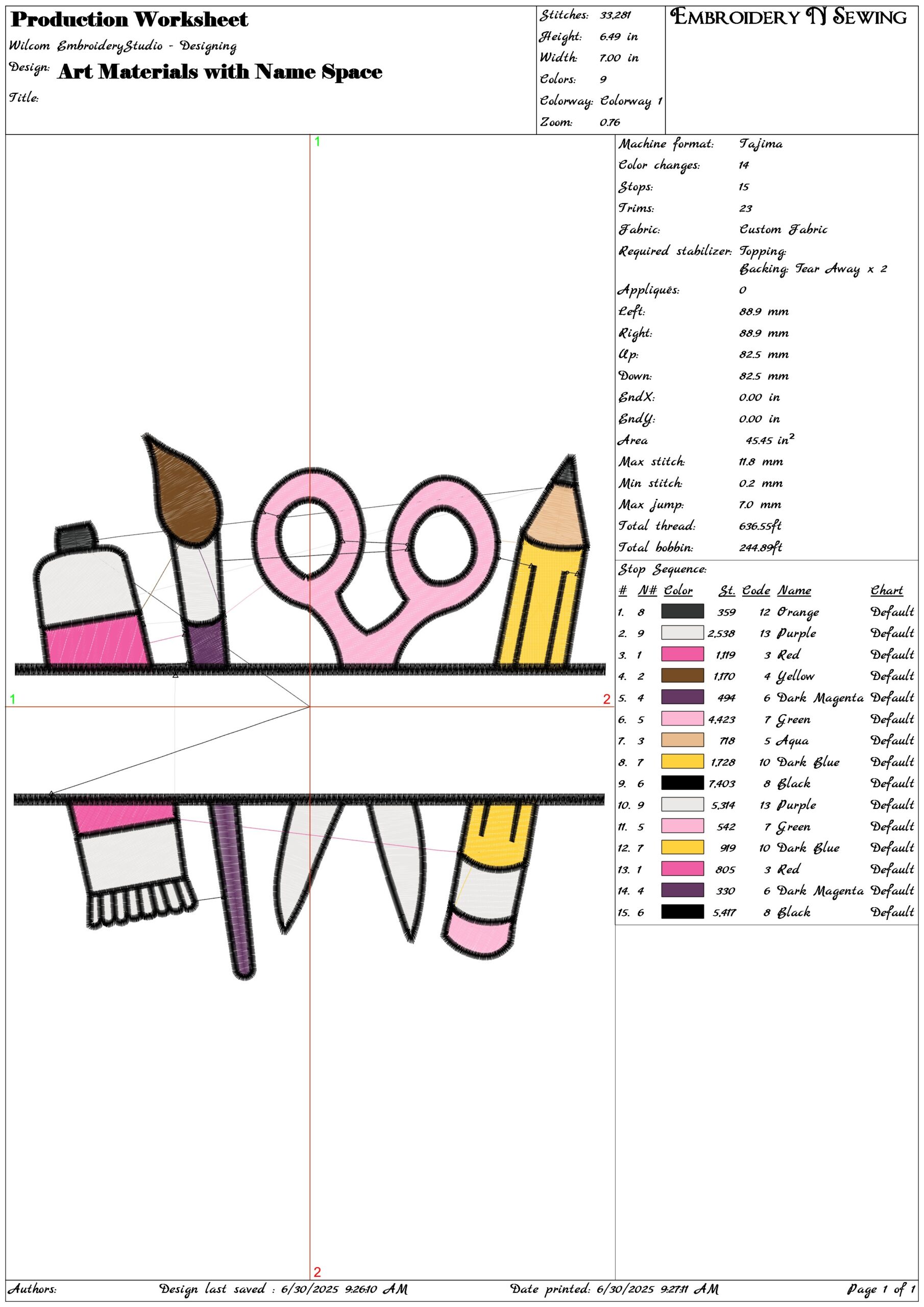 Art Materials with Name Space- Elegant embroidery design file - instant download — view 3