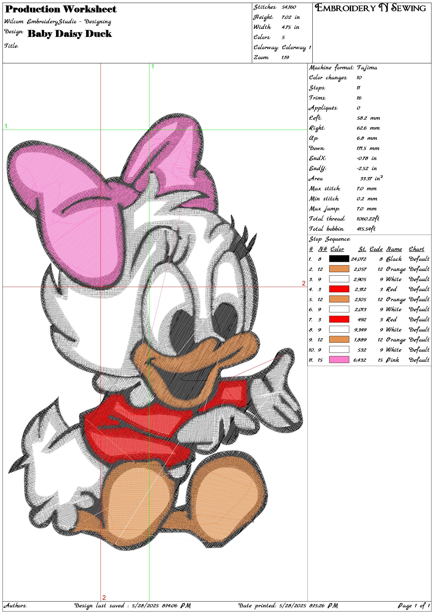 Baby Daisy Duck- Elegant embroidery design file - instant download — view 3