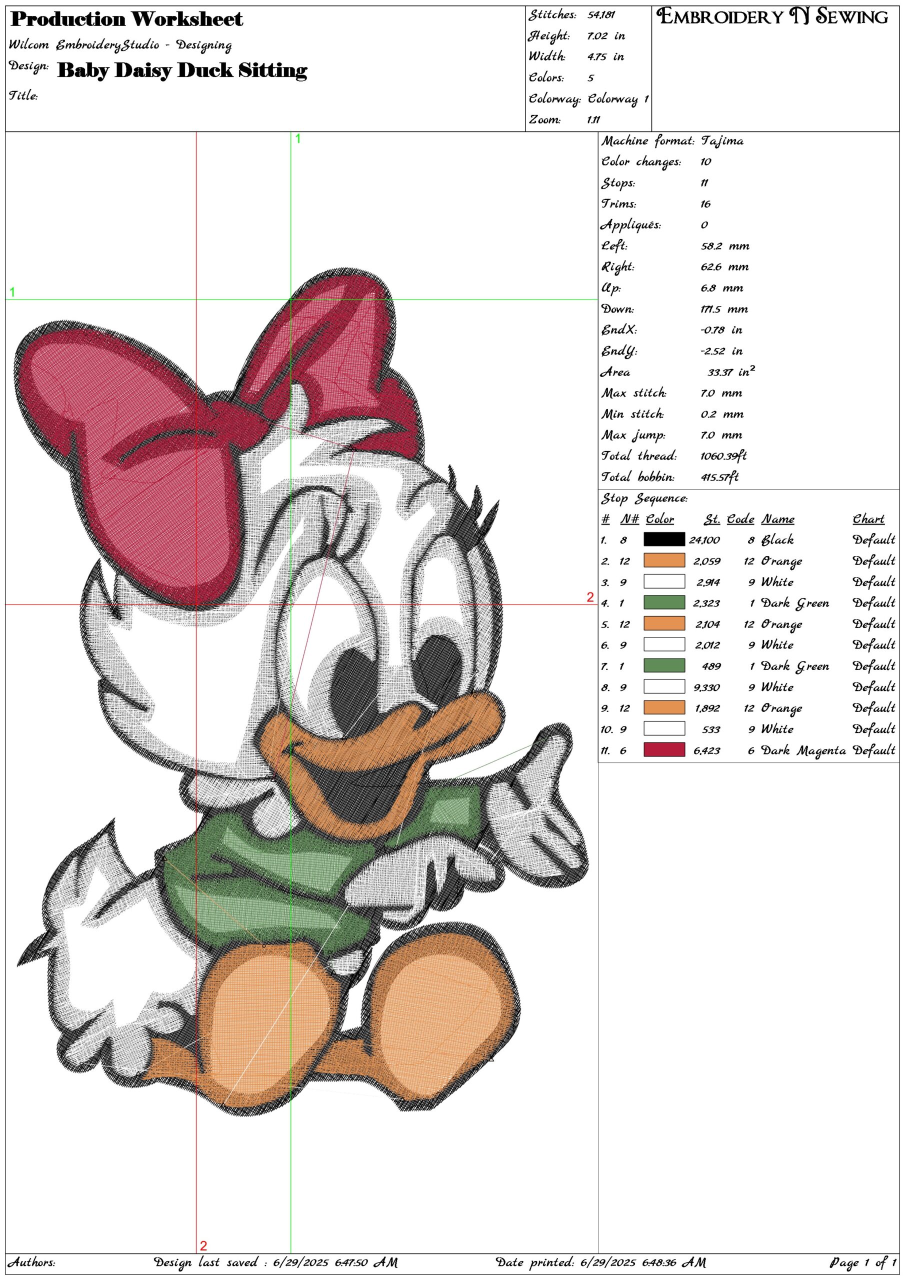 Baby Daisy Duck Sitting- Elegant embroidery design file - instant download — view 3