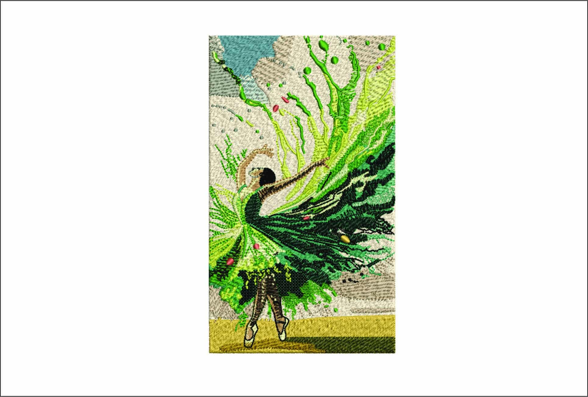 Ballet in Green- Elegant embroidery design file - instant download