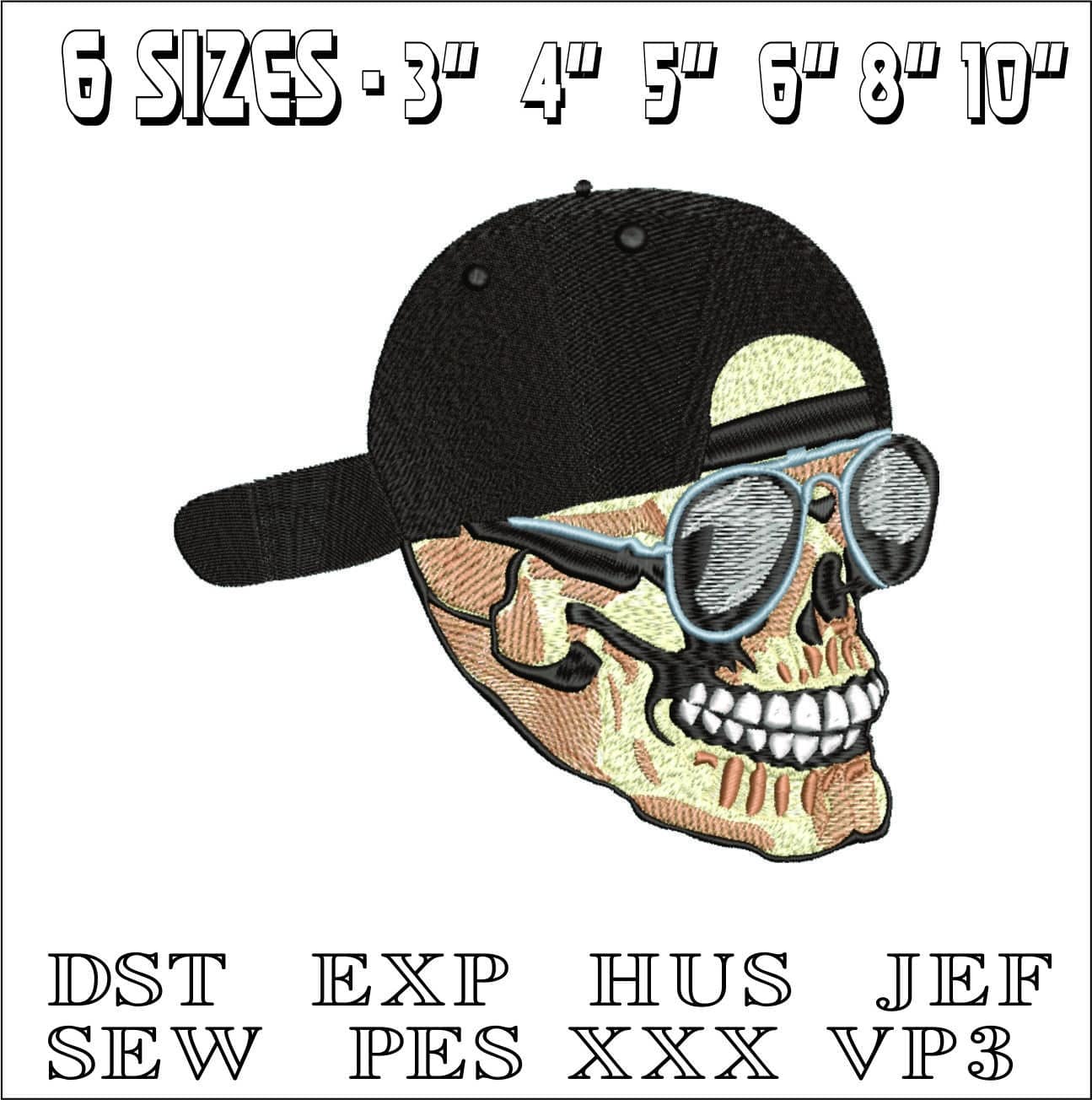 Baseball Hat Skull- Elegant embroidery design file - instant download — view 2