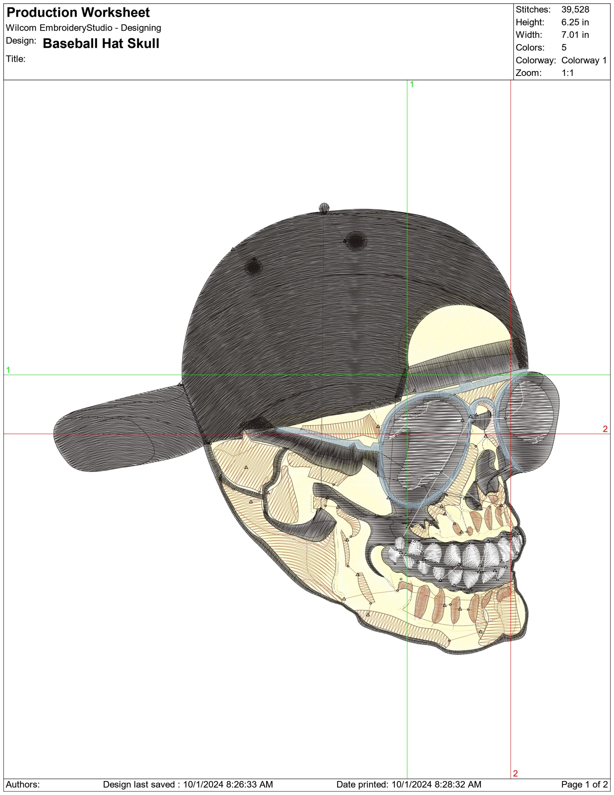 Baseball Hat Skull- Elegant embroidery design file - instant download — view 4