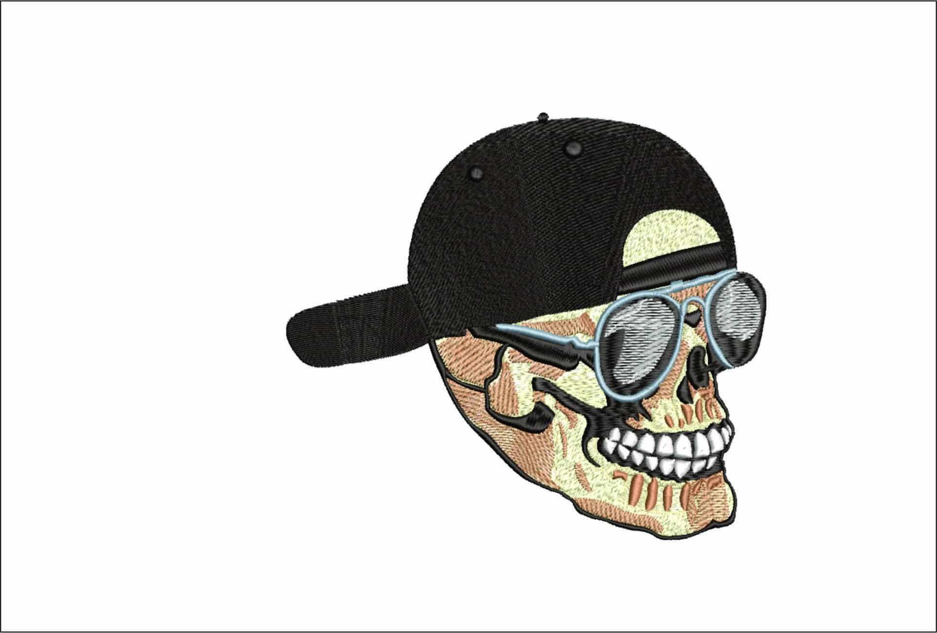 Baseball Hat Skull- Elegant embroidery design file - instant download