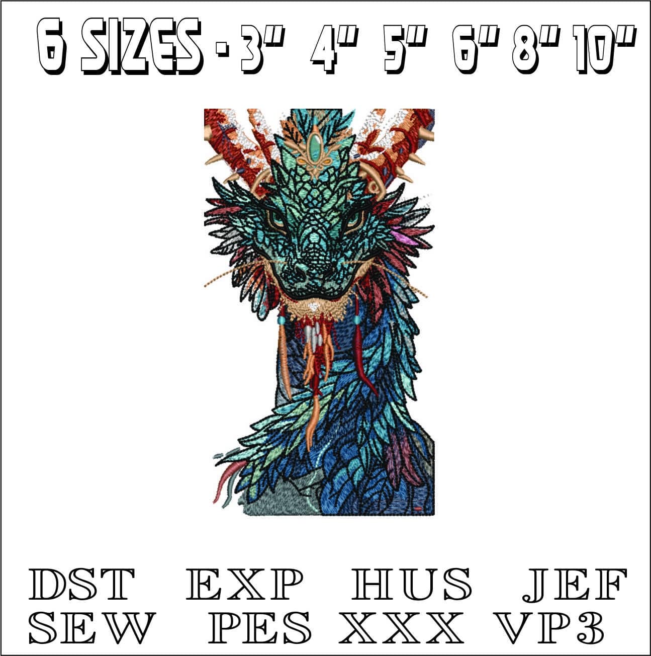 Beautiful Blue Dragon- Elegant embroidery design file - instant download — view 2