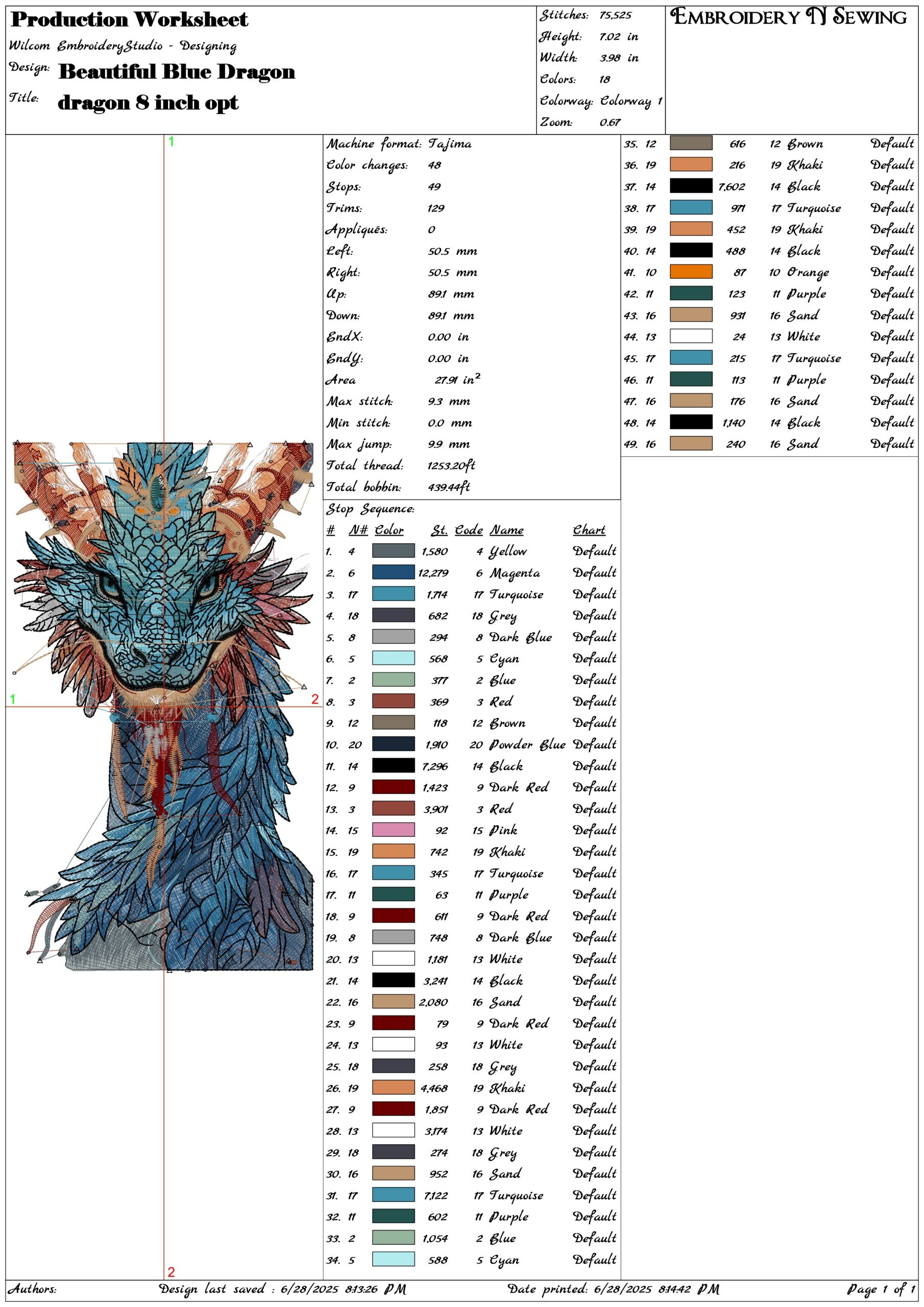 Beautiful Blue Dragon- Elegant embroidery design file - instant download — view 3