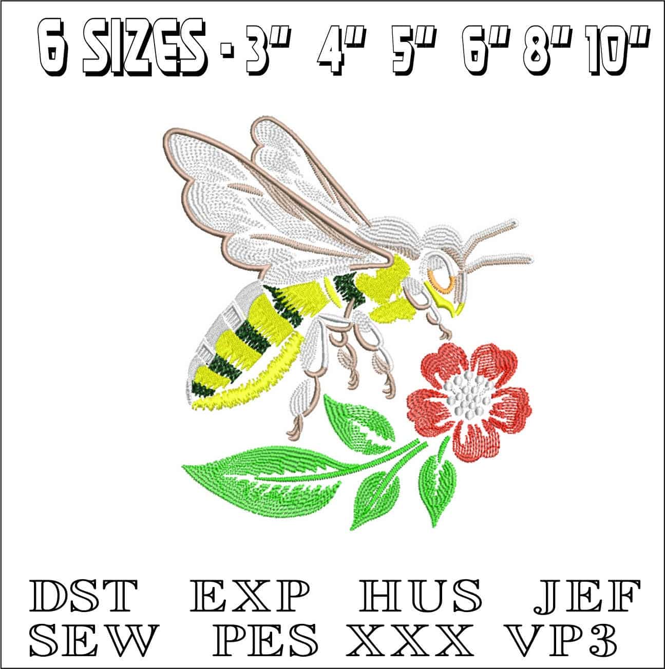 Bee and Flower- Elegant embroidery design file - instant download — view 2