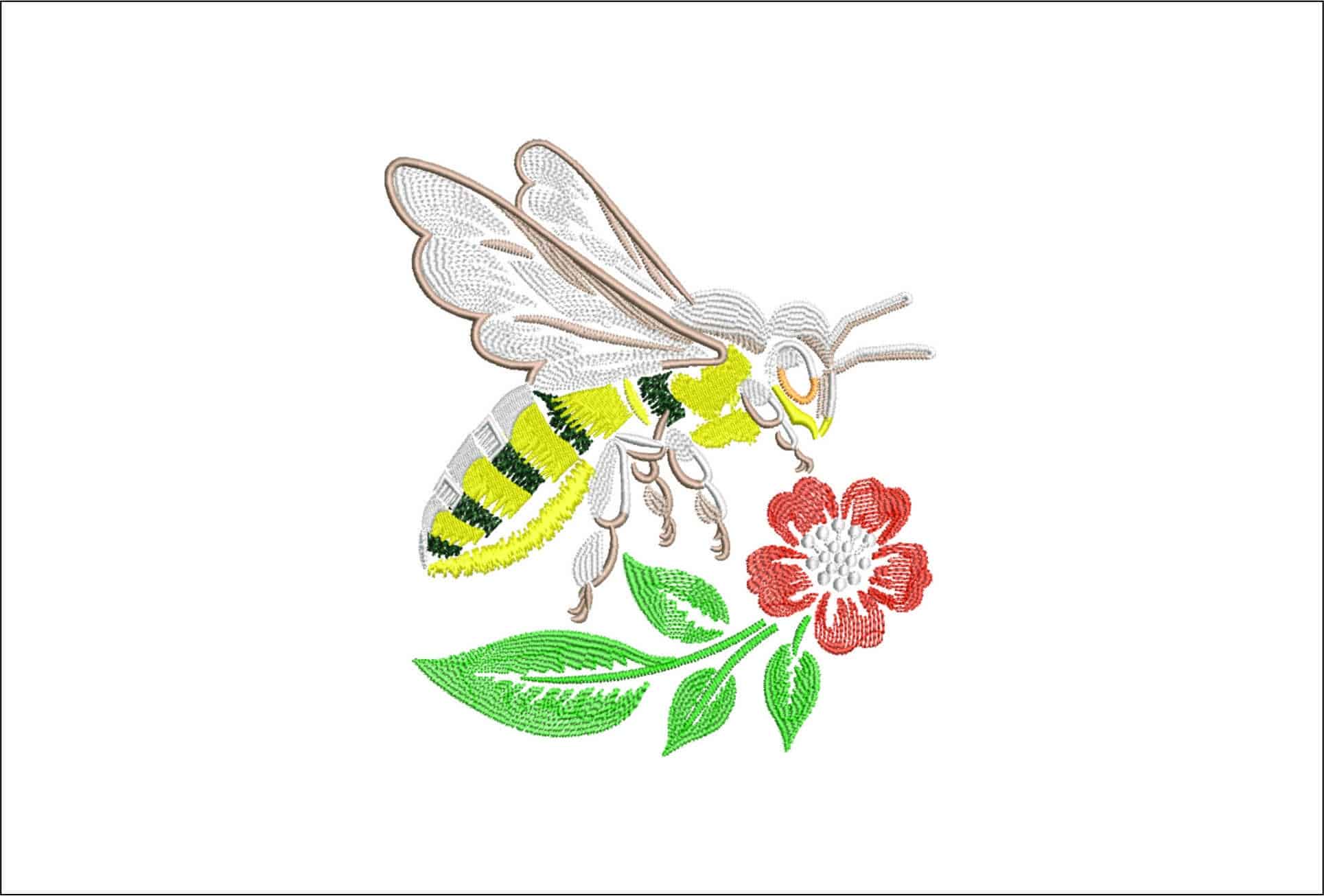 Bee and Flower- Elegant embroidery design file - instant download