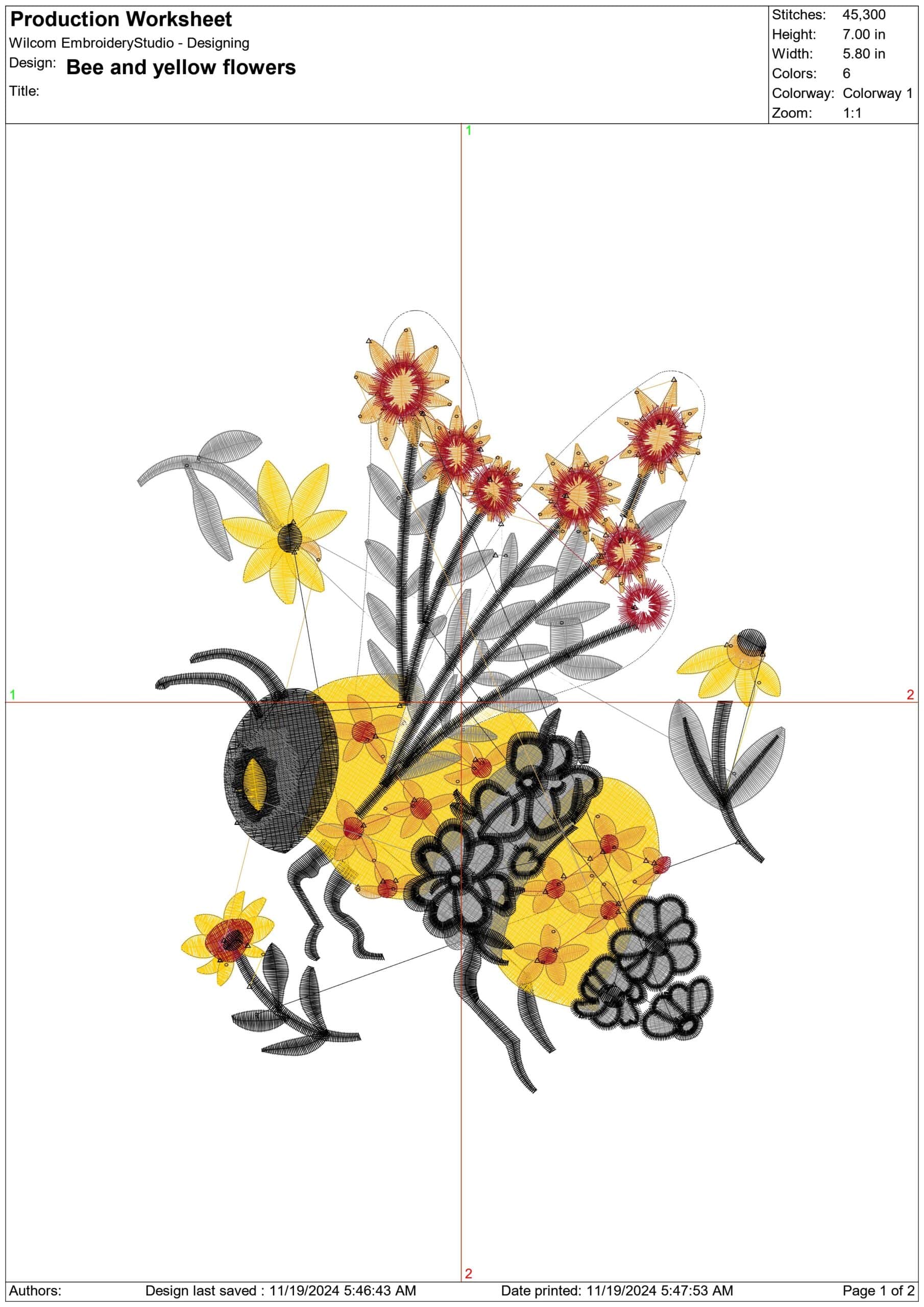 Bee and yellow flowers- Elegant embroidery design file - instant download — view 3