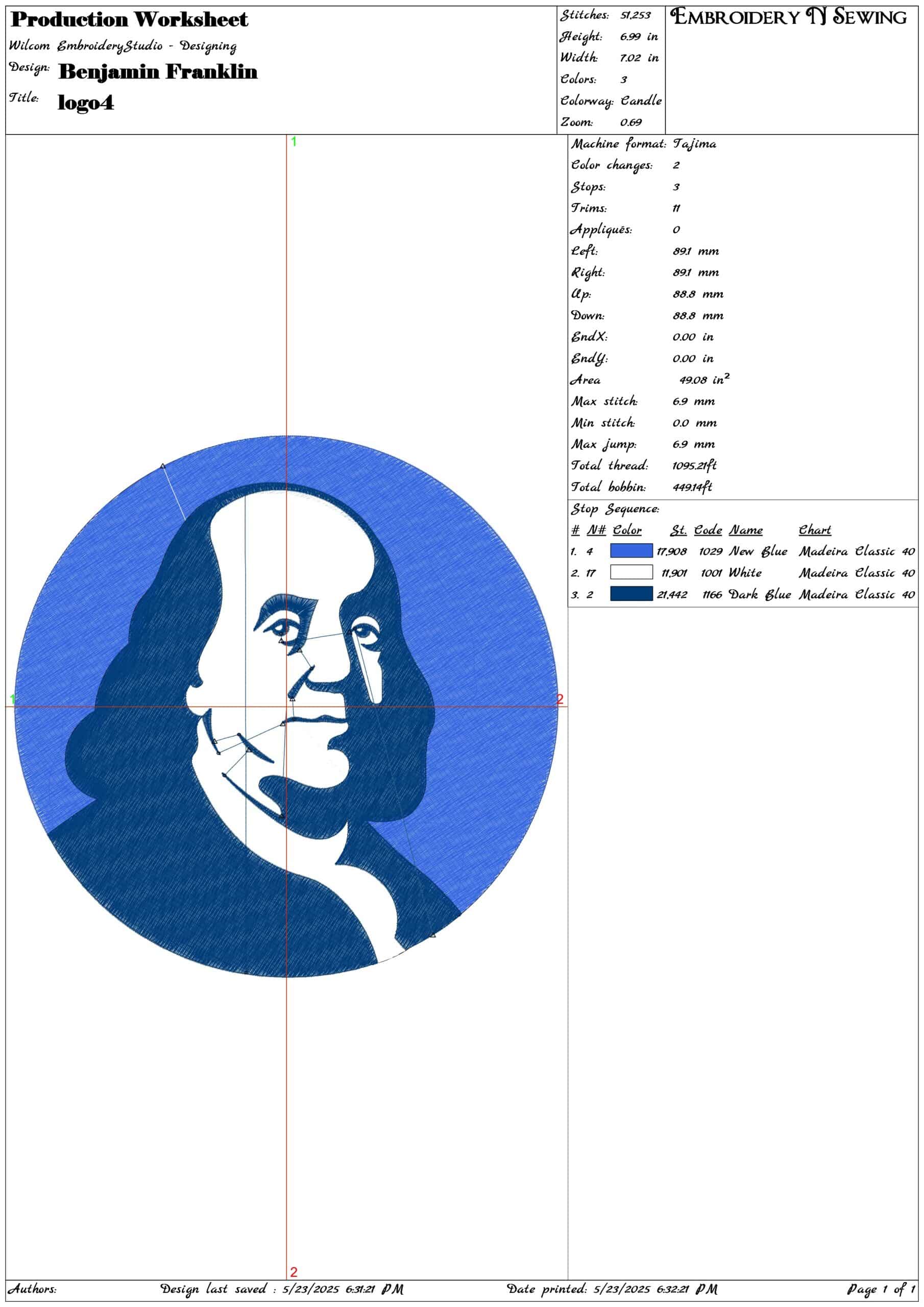 Benjamin Franklin- Elegant embroidery design file - instant download — view 3
