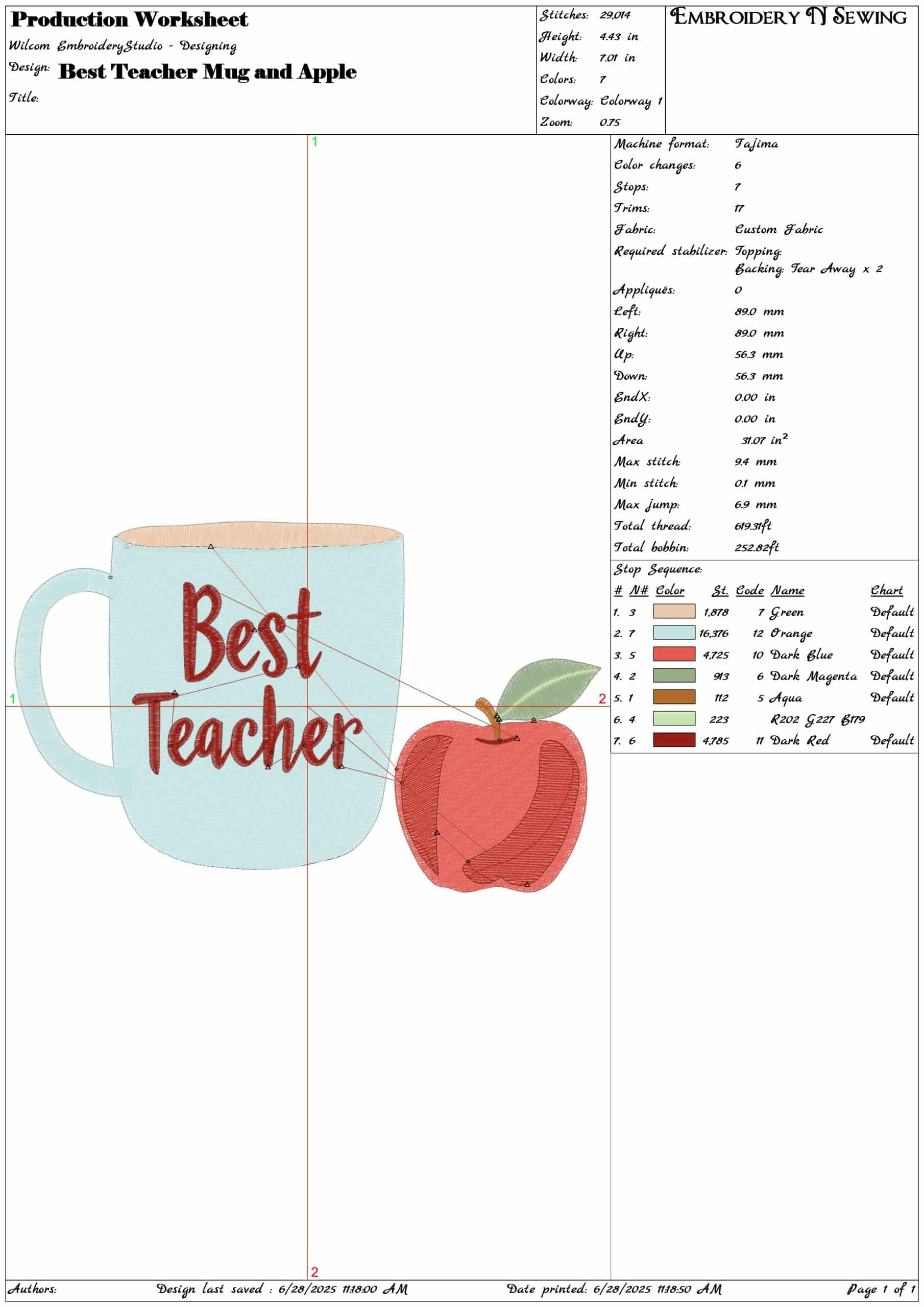 Best Teacher Mug and Apple- Elegant embroidery design file - instant download — view 3