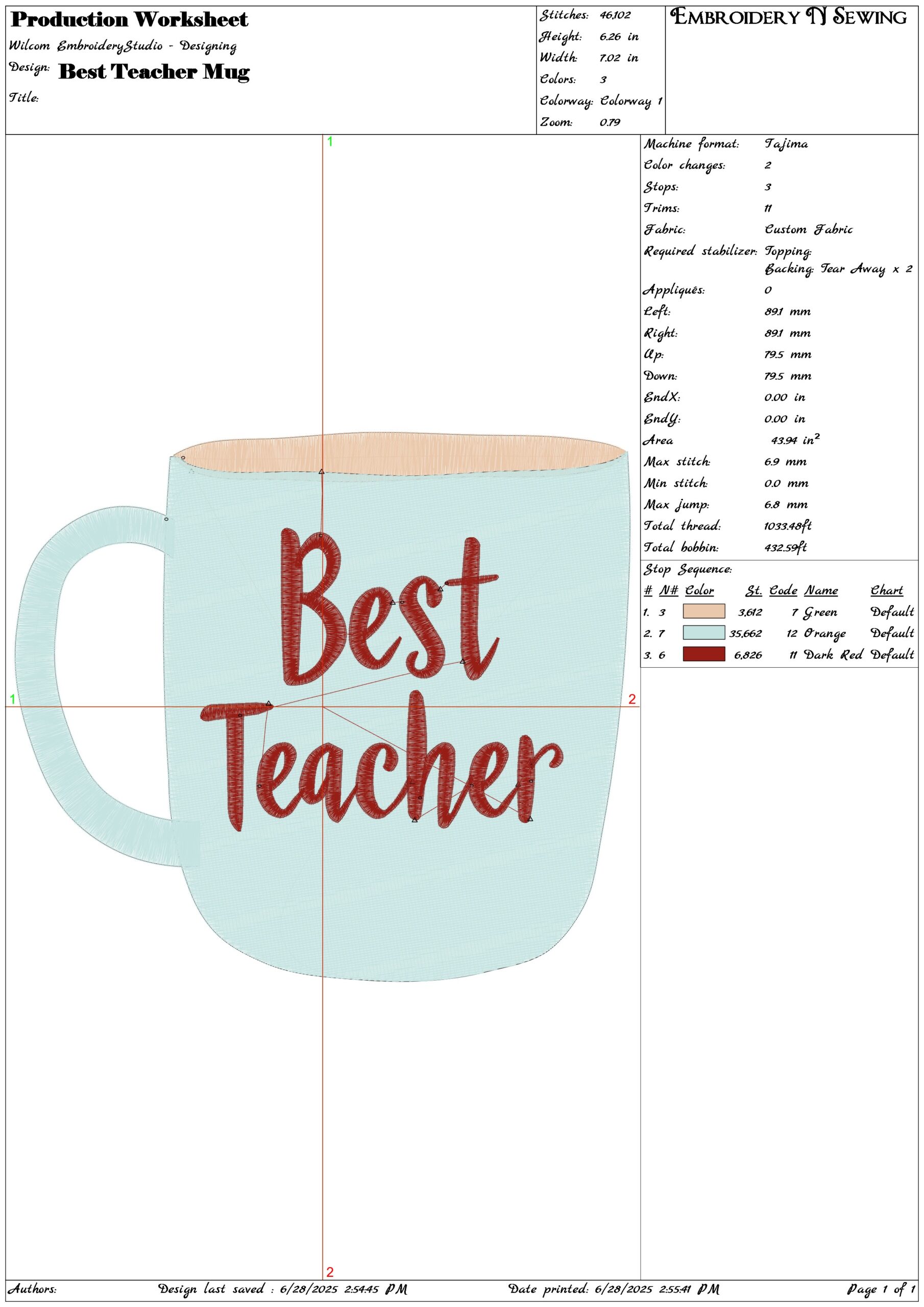 Best Teacher Mug- Elegant embroidery design file - instant download — view 3