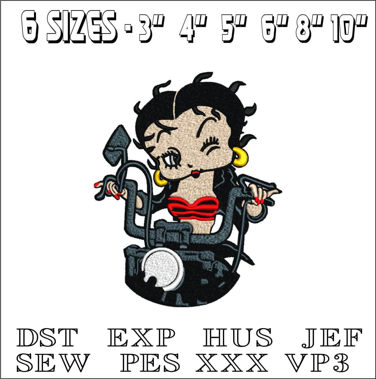 Betty Boo Bike- Elegant embroidery design file - instant download — view 2