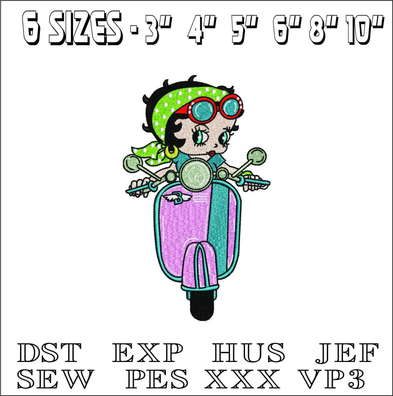 Betty Boop Biker- Elegant embroidery design file - instant download — view 2