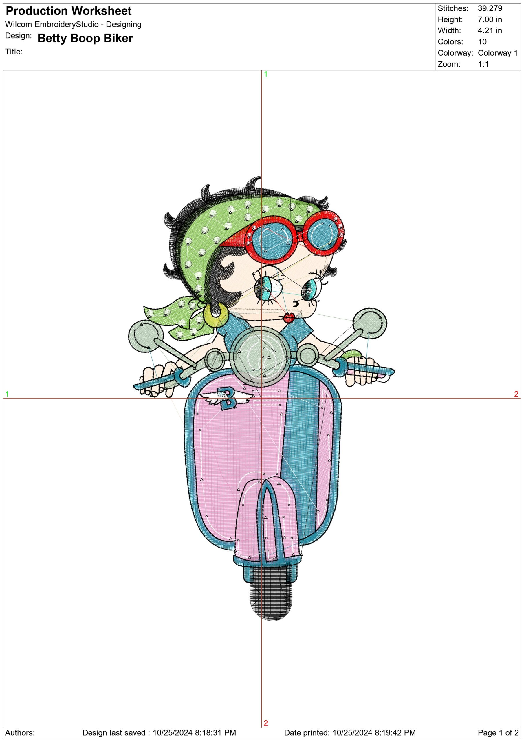Betty Boop Biker- Elegant embroidery design file - instant download — view 4