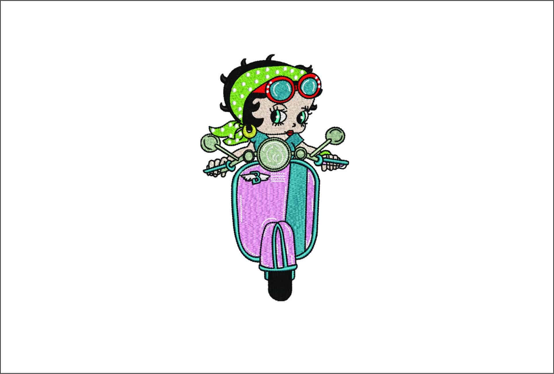 Betty Boop Biker- Elegant embroidery design file - instant download