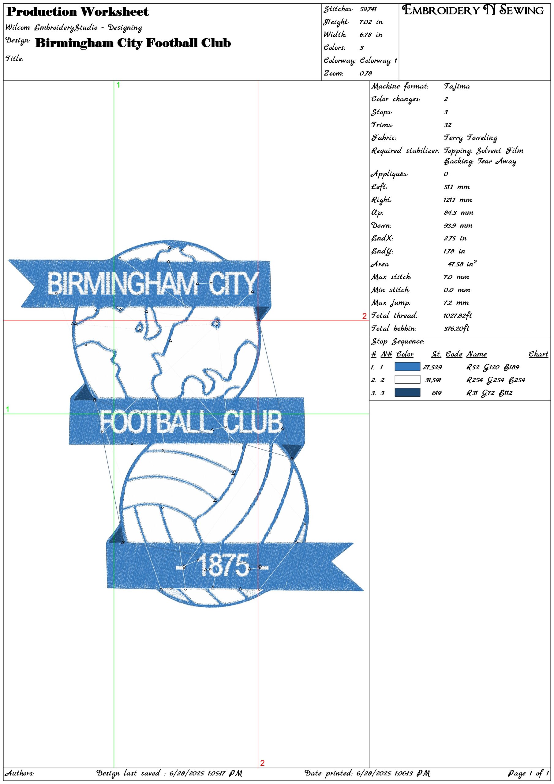 Birmingham City Football Club- Elegant embroidery design file - instant download — view 3