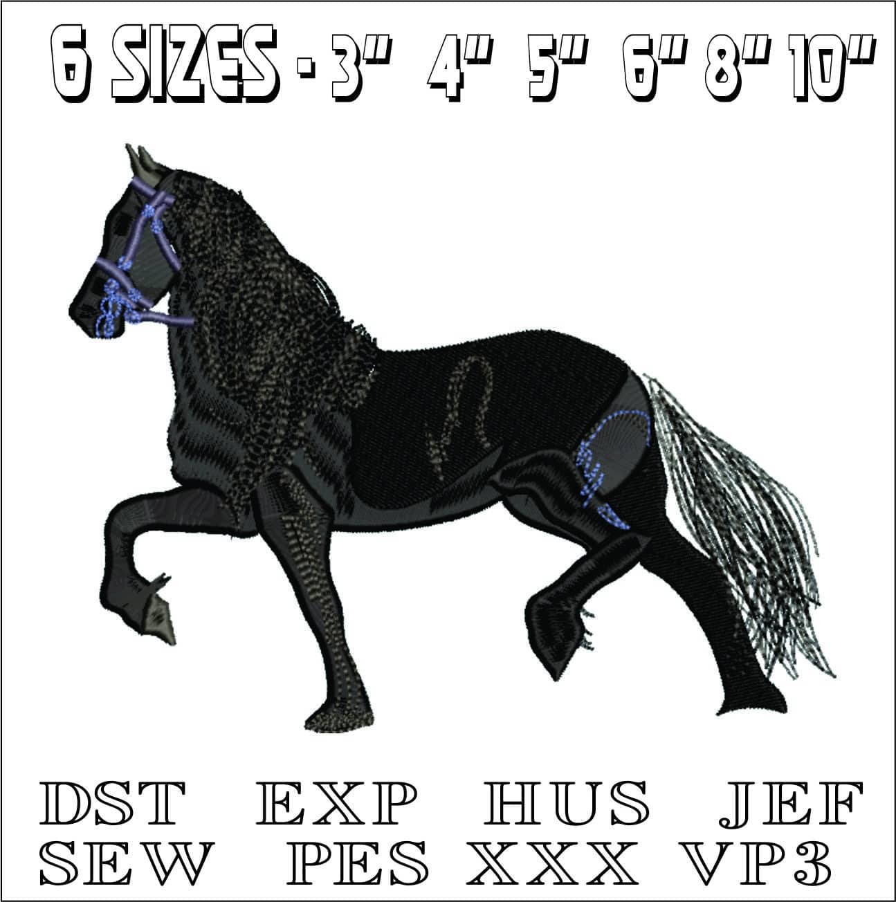Black Horse- Elegant embroidery design file - instant download — view 2