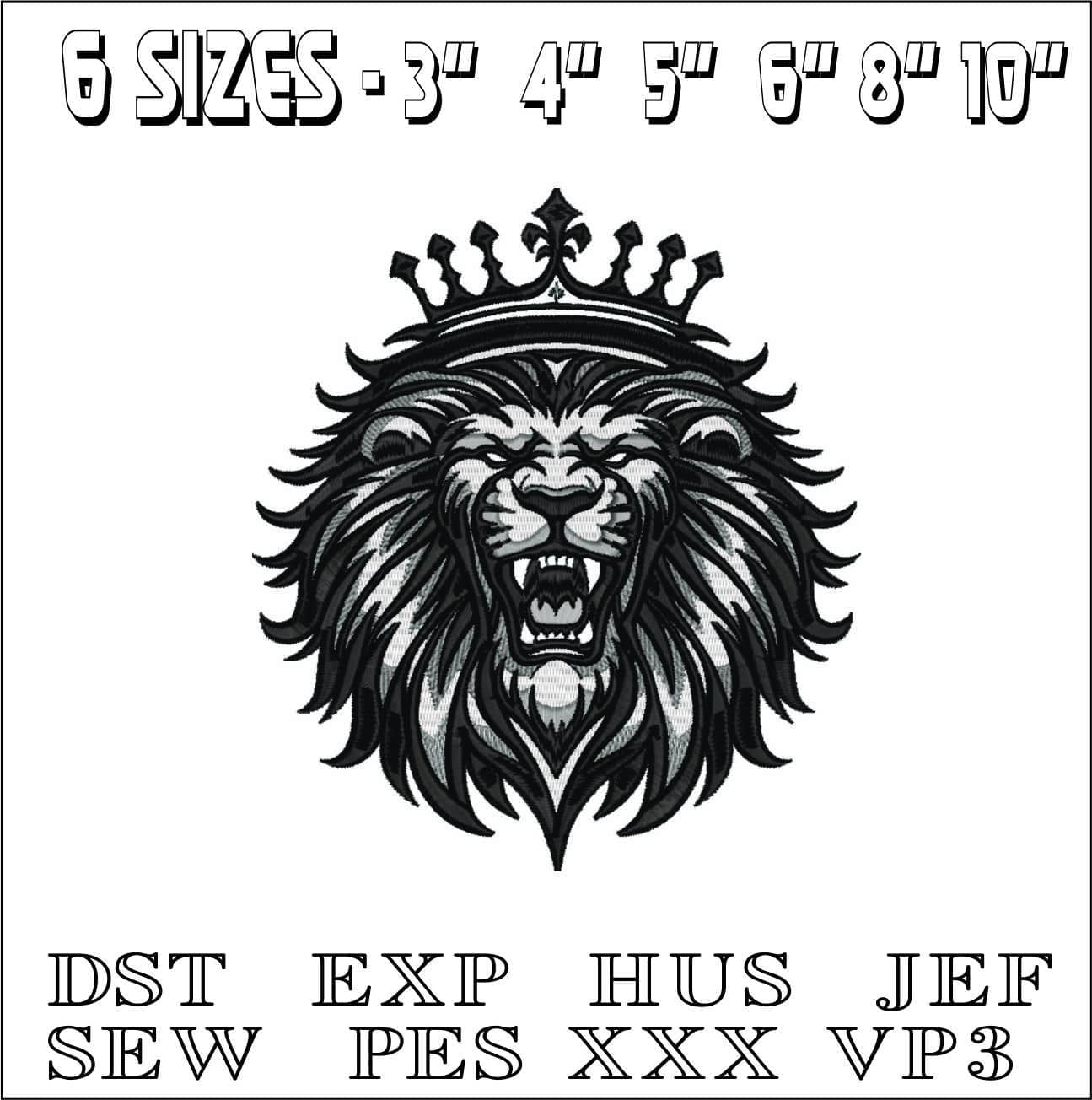 Black and White Lion King Roaring- Elegant embroidery design file - instant download — view 2