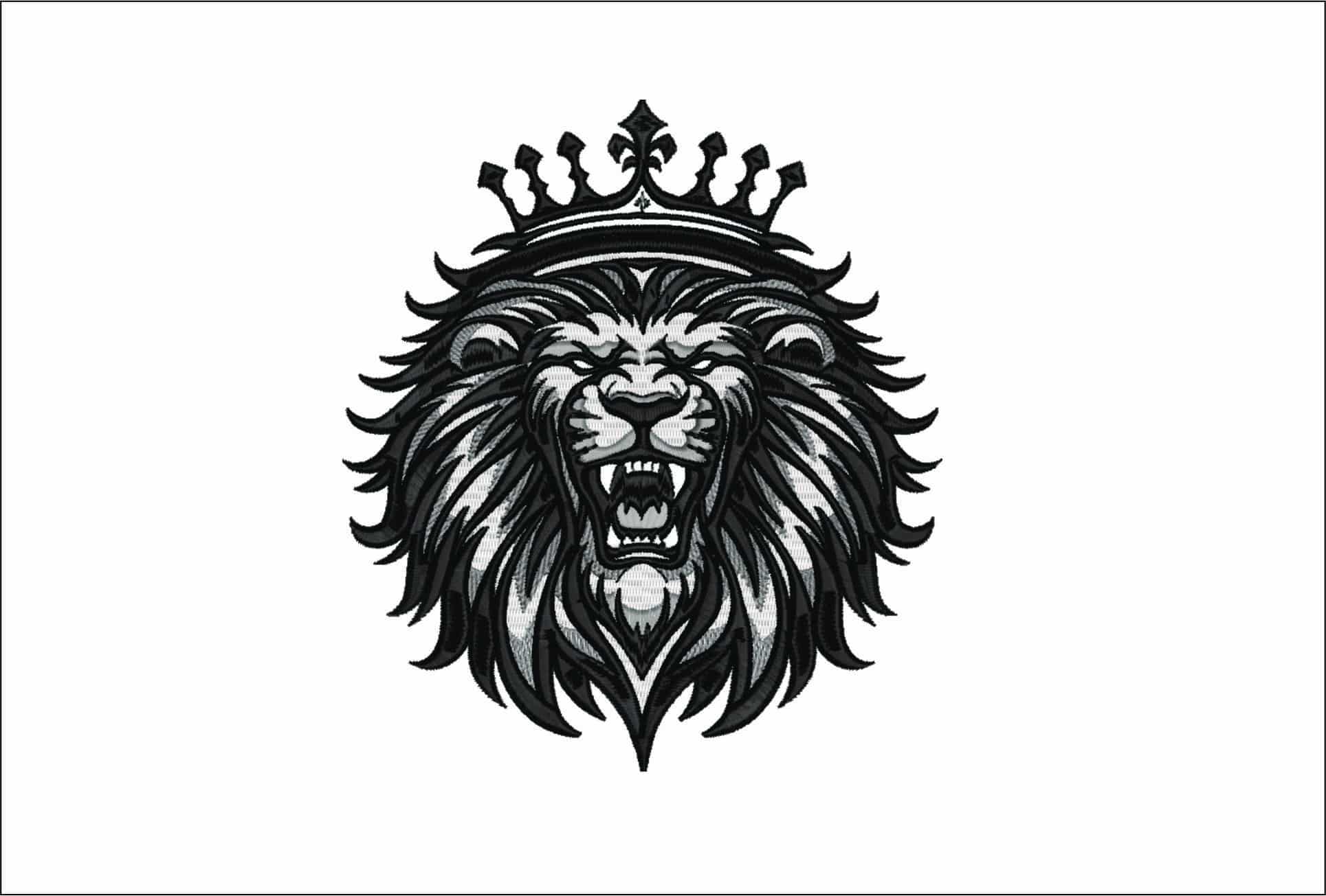 Black and White Lion King Roaring- Elegant embroidery design file - instant download