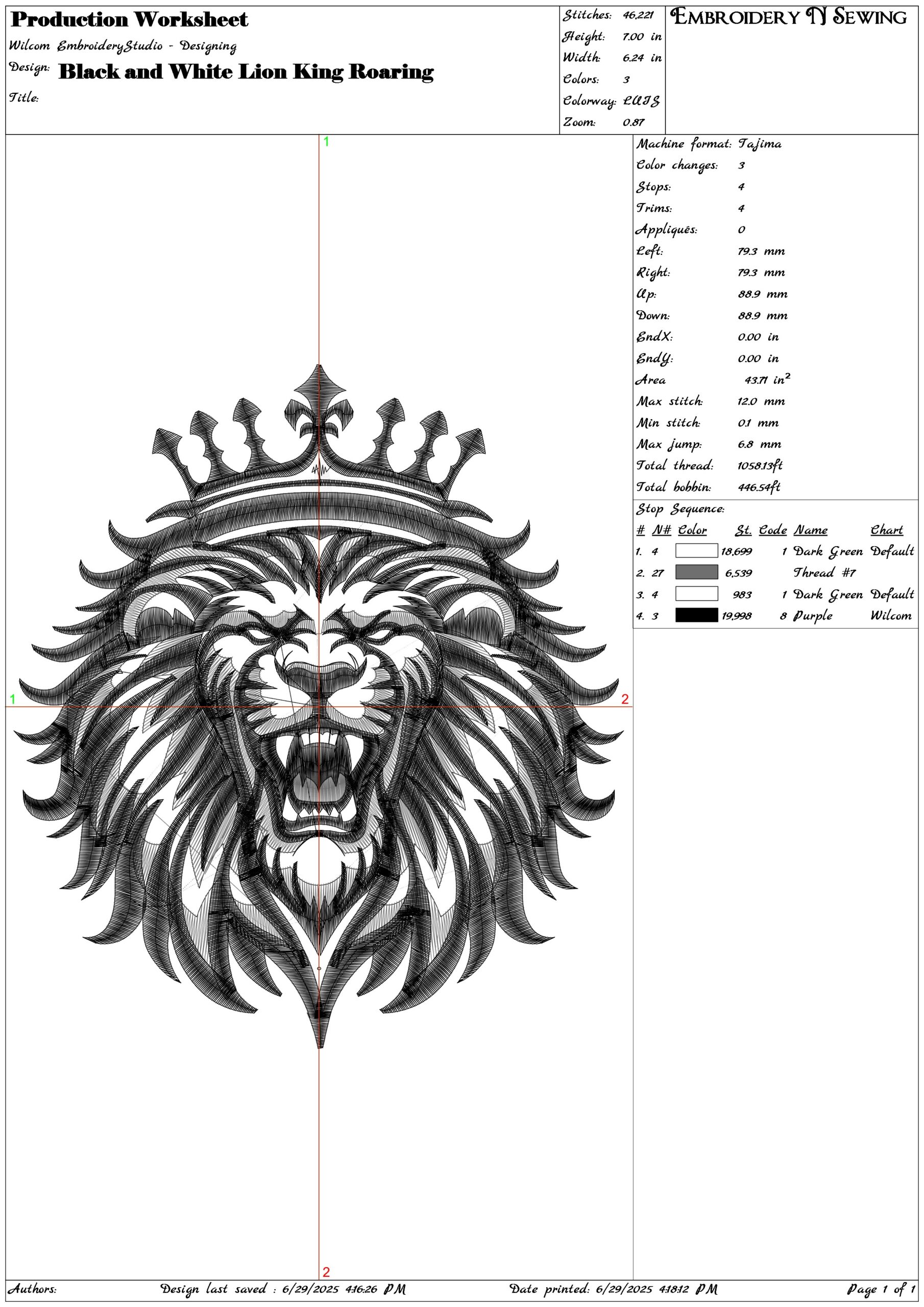 Black and White Lion King Roaring- Elegant embroidery design file - instant download — view 3