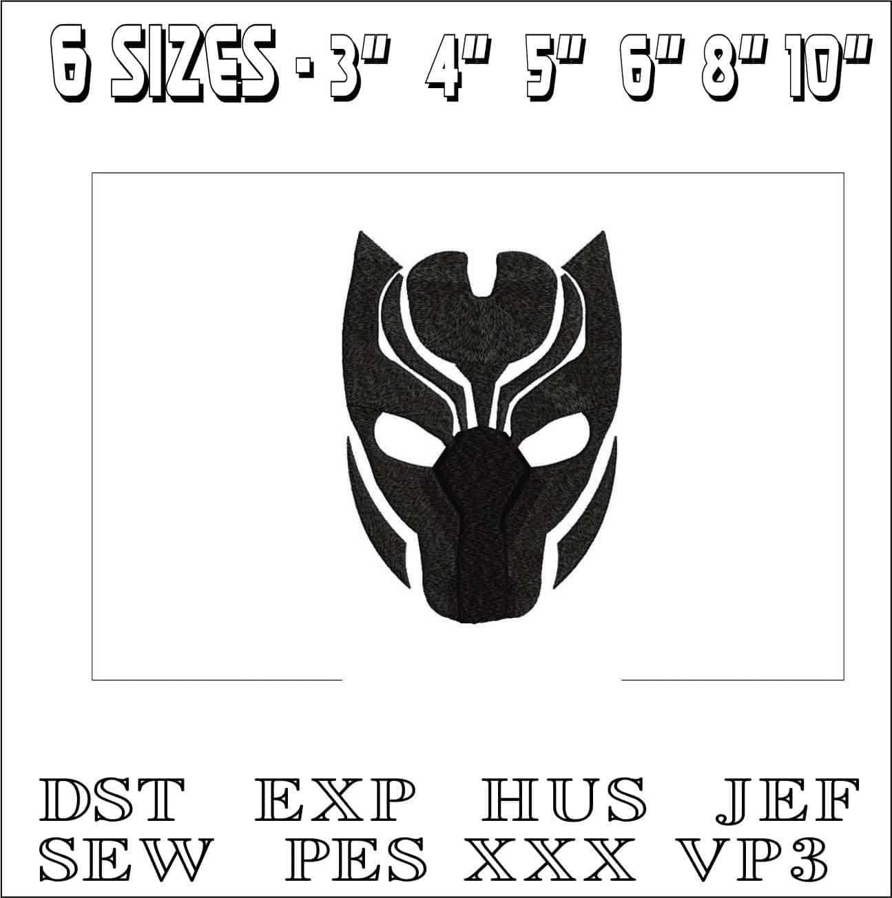 Black Panther Mask- Elegant embroidery design file - instant download — view 2