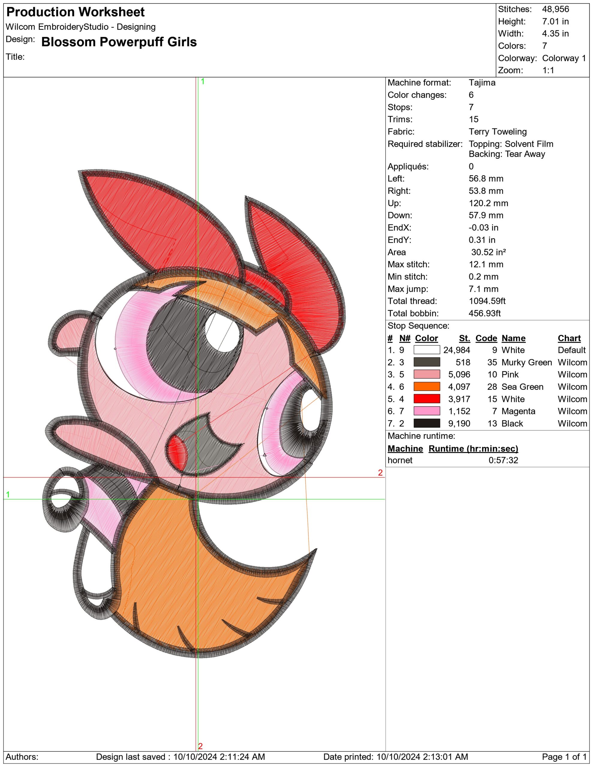 Blossom Powerpuff Girls- Elegant embroidery design file - instant download — view 3