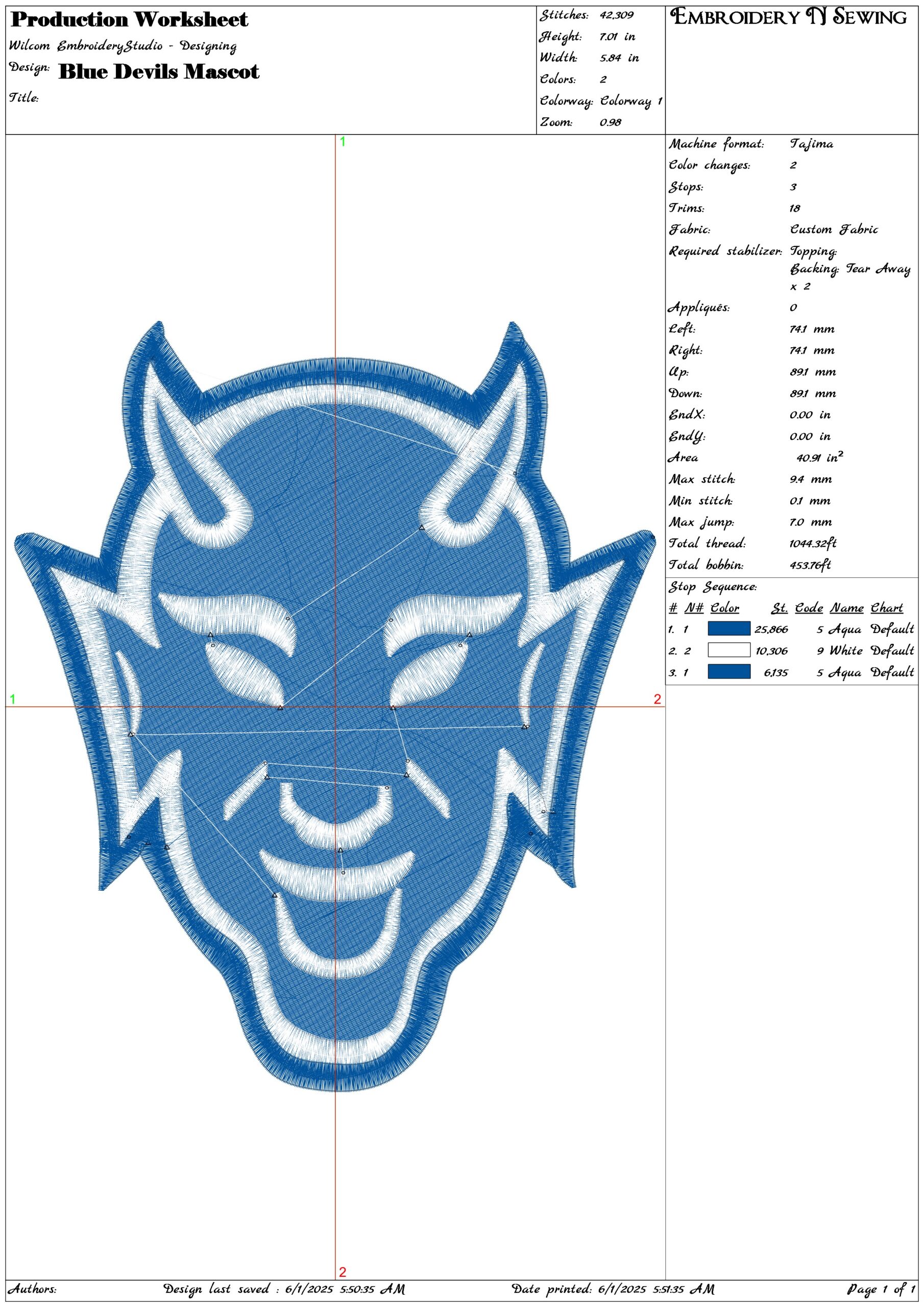 Blue Devils Mascot- Elegant embroidery design file - instant download — view 3