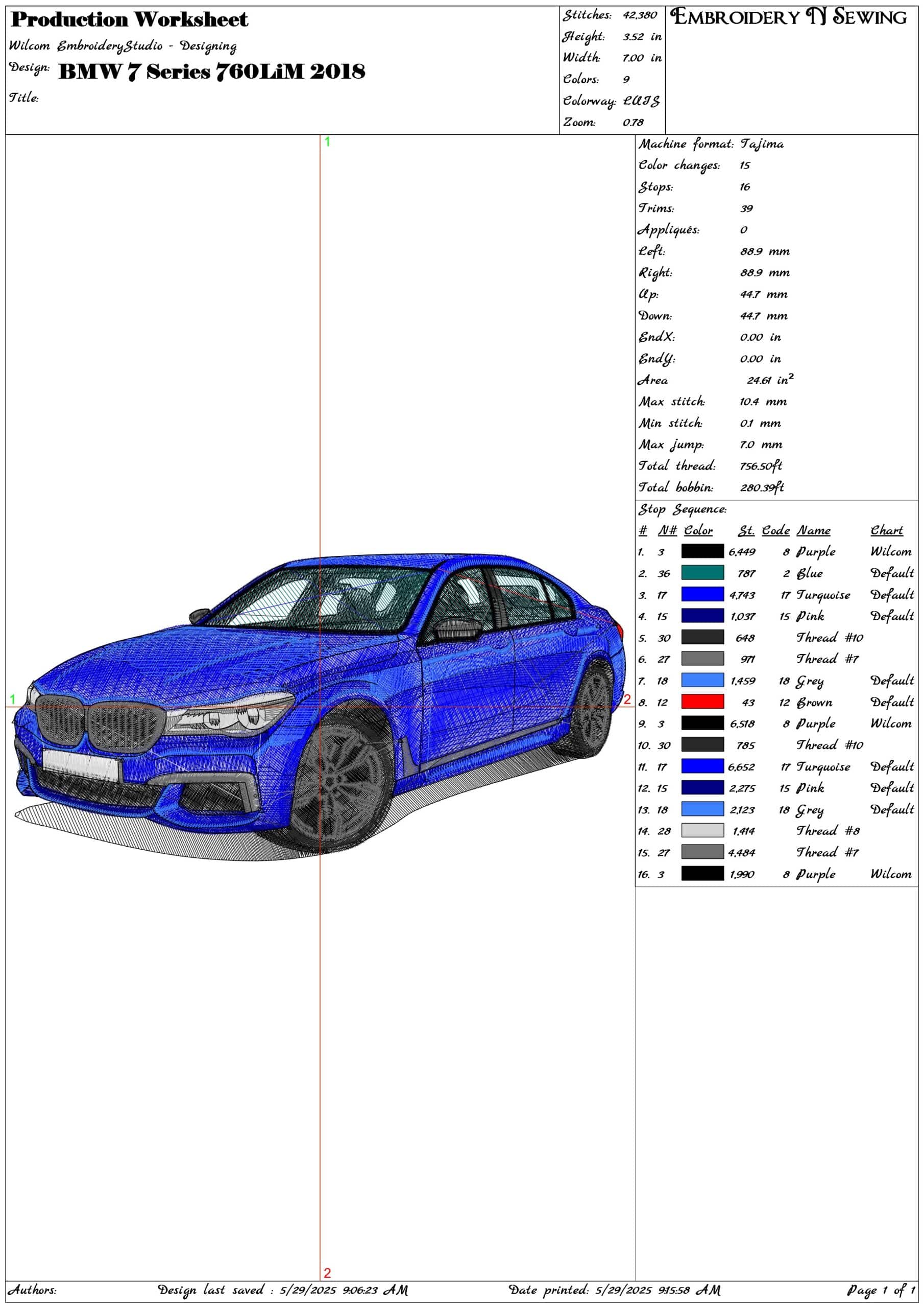 BMW 7 Series 760LiM 2018- Elegant embroidery design file - instant download — view 3