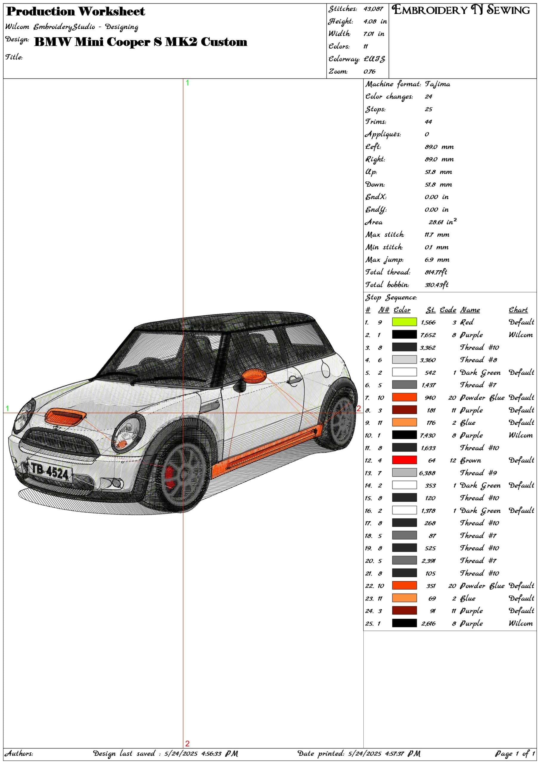 BMW Mini Cooper S MK2 Custom- Elegant embroidery design file - instant download — view 3