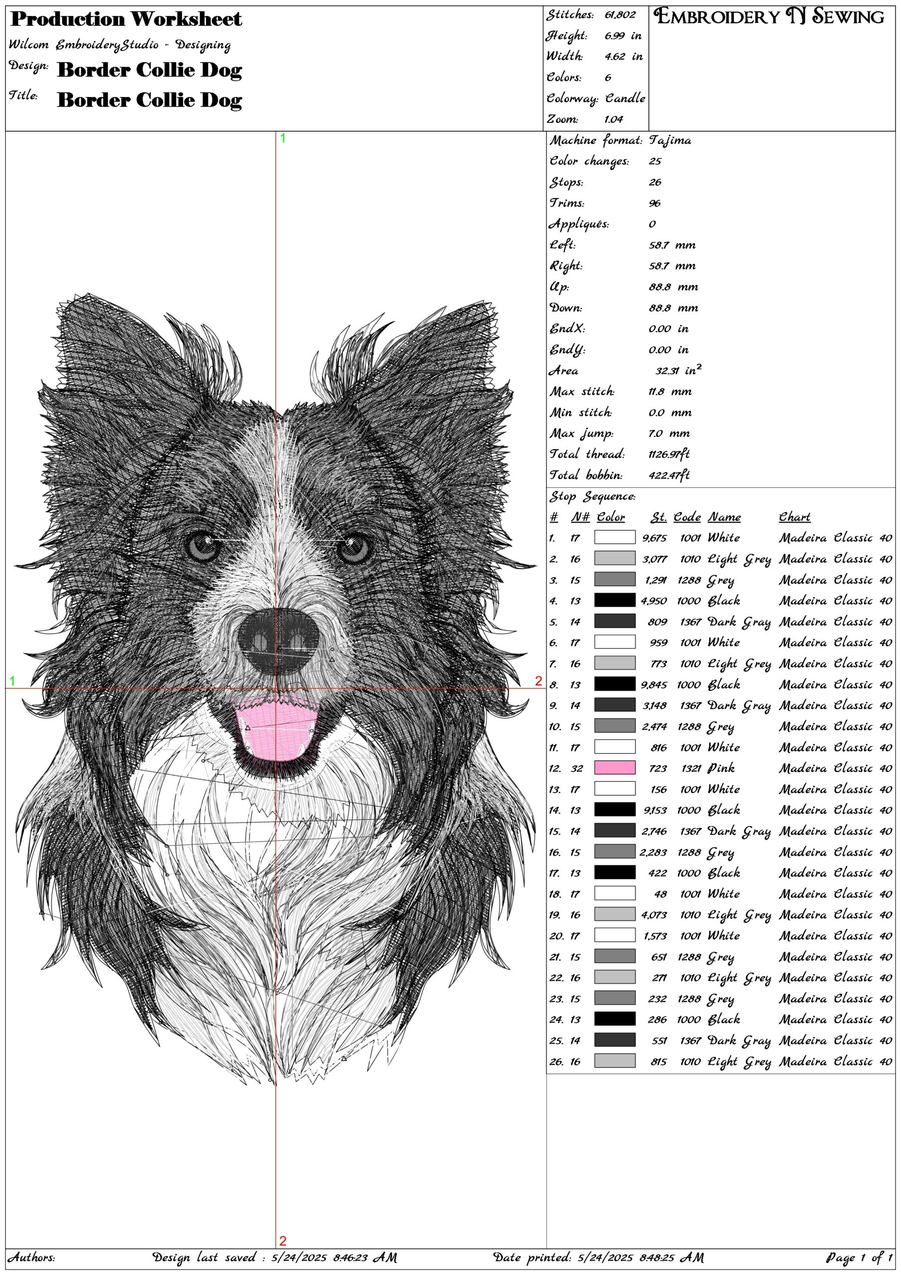 Border Collie Dog- Elegant embroidery design file - instant download — view 3