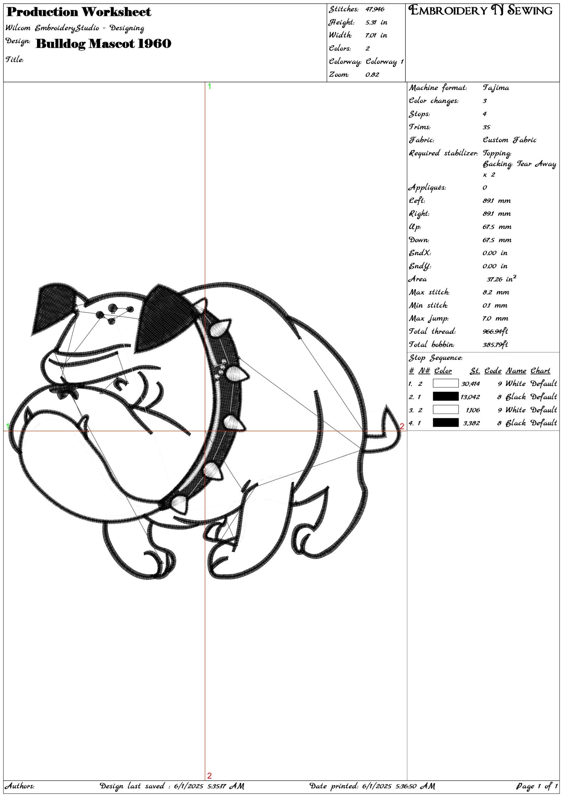 Bulldog Mascot 1960- Elegant embroidery design file - instant download — view 3