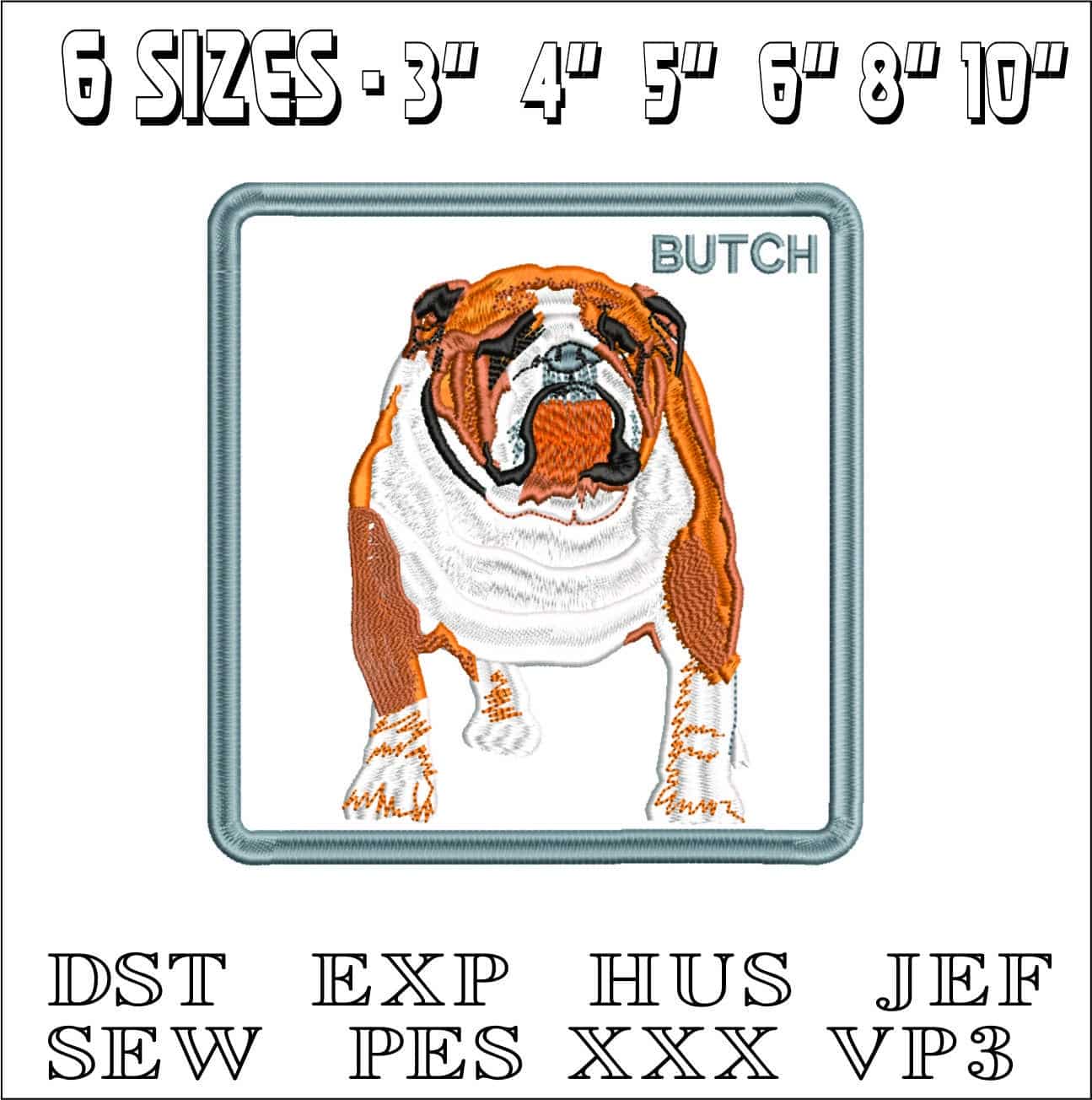 Butch Bulldog Frame- Elegant embroidery design file - instant download — view 2