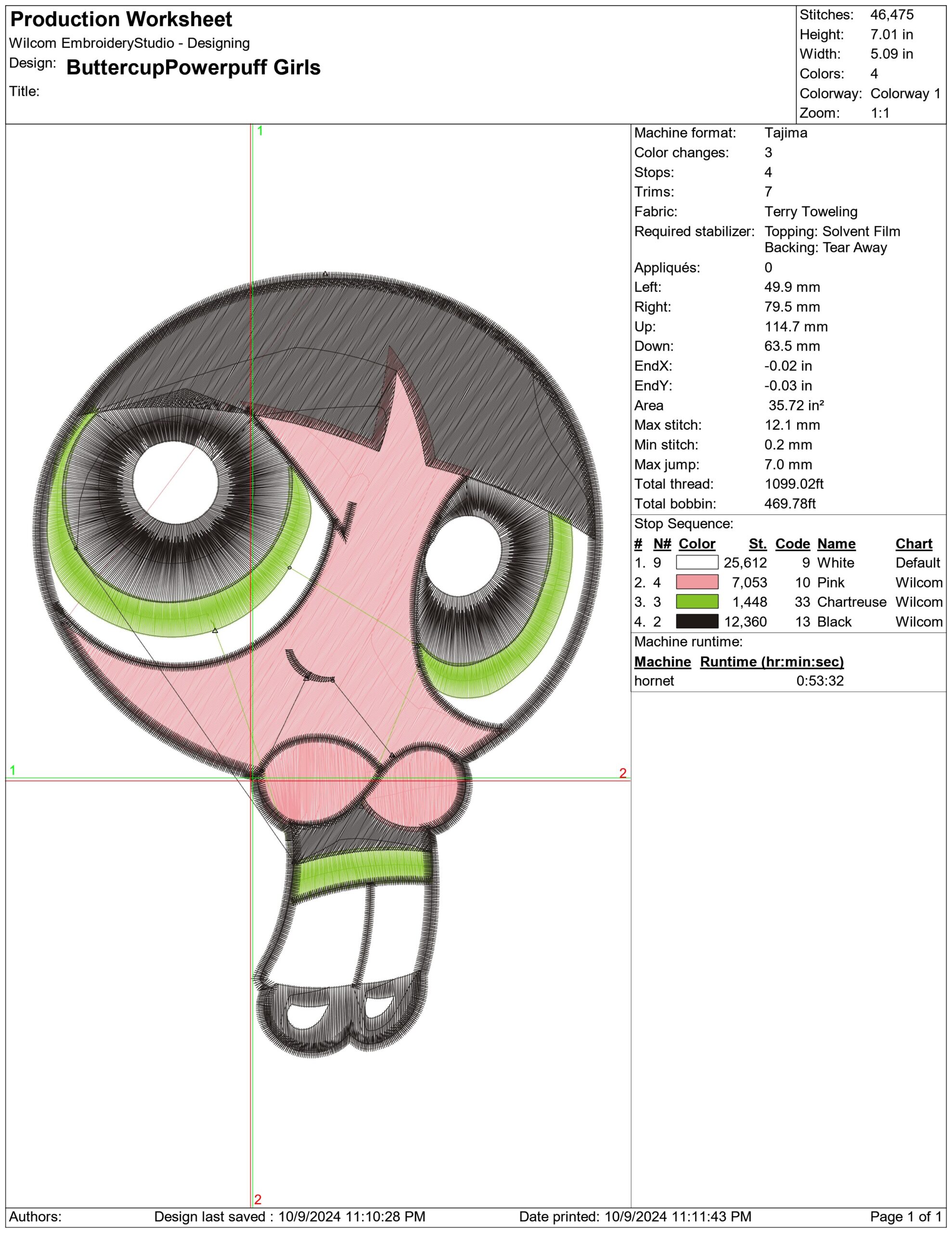 Buttercup Powerpuff Girls- Elegant embroidery design file - instant download — view 3