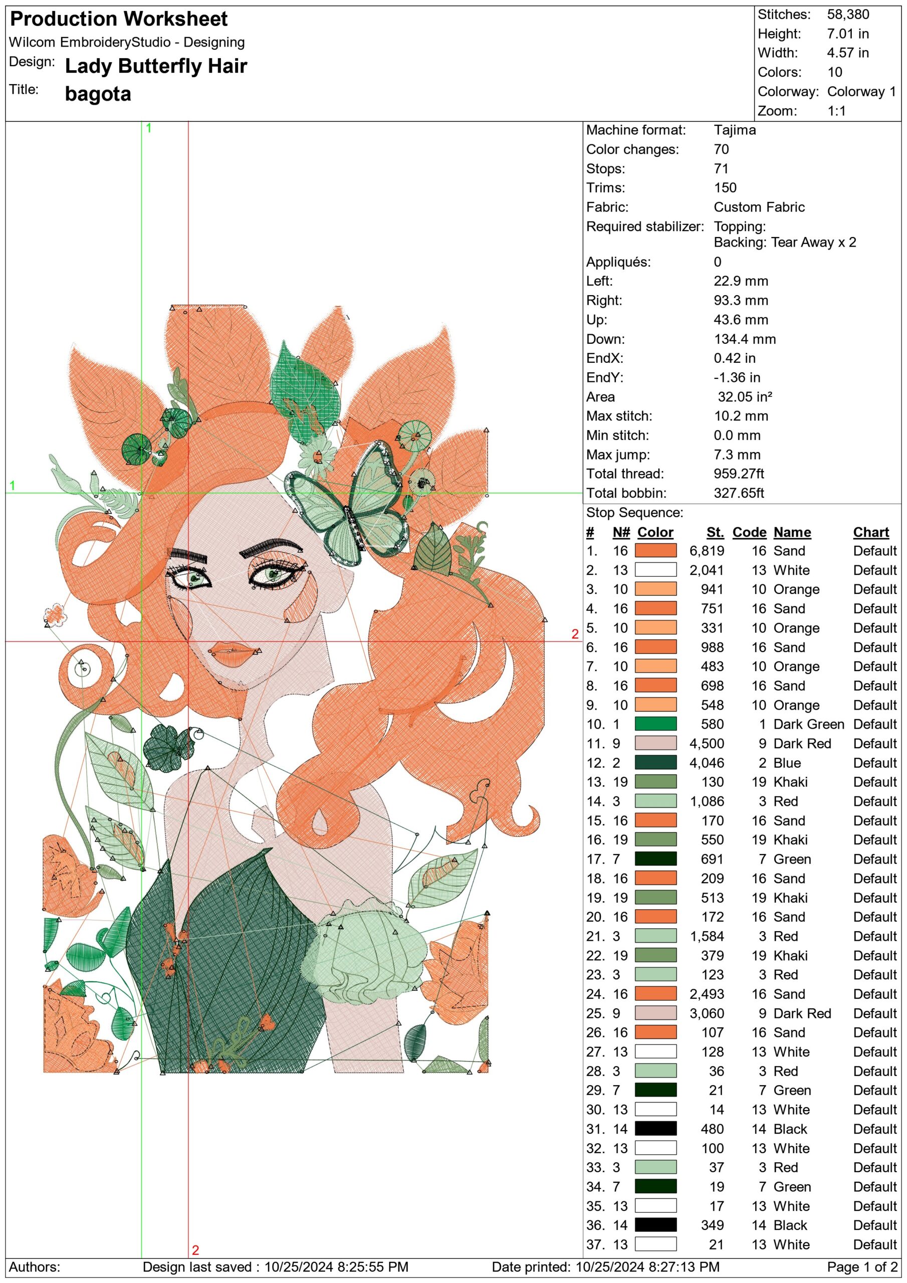 Butterfly Lady- Elegant embroidery design file - instant download — view 3