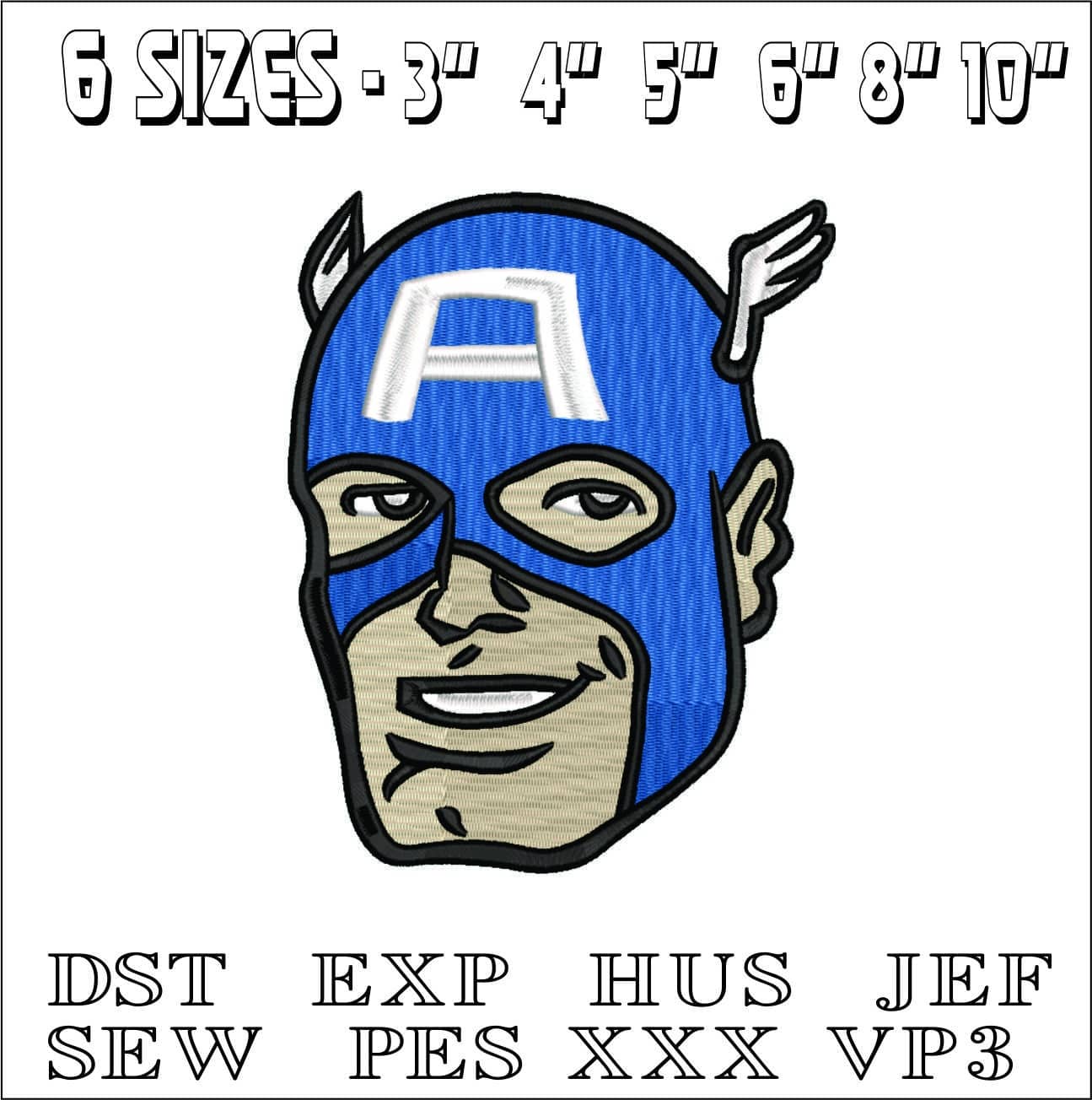 captain America Head- Elegant embroidery design file - instant download — view 2
