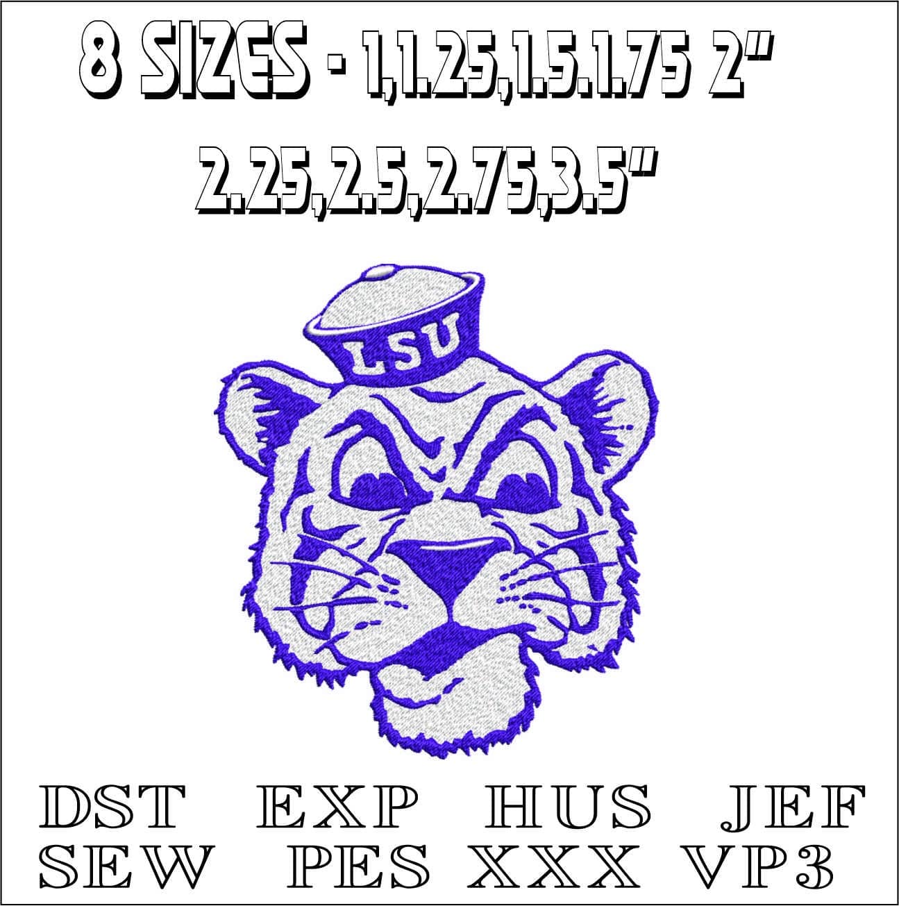 Small LSU Tigers 1955 Outline embroidery design - Fighting Tigers Logo - Louisiana State University  Logo  embroidery machine  pattern embroidery file — view 2