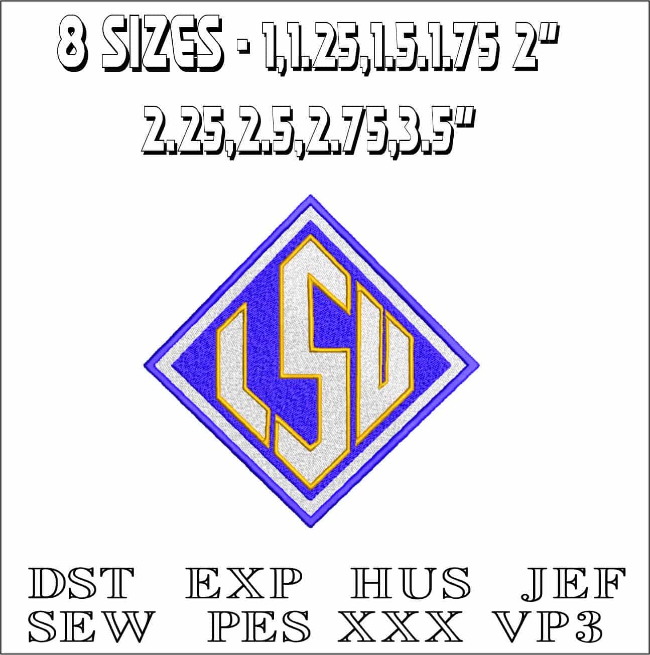 Small LSU Tigers Diamond embroidery design - Fighting Tigers Logo - Louisiana State University Log embroidery machine  pattern embroidery file — view 2