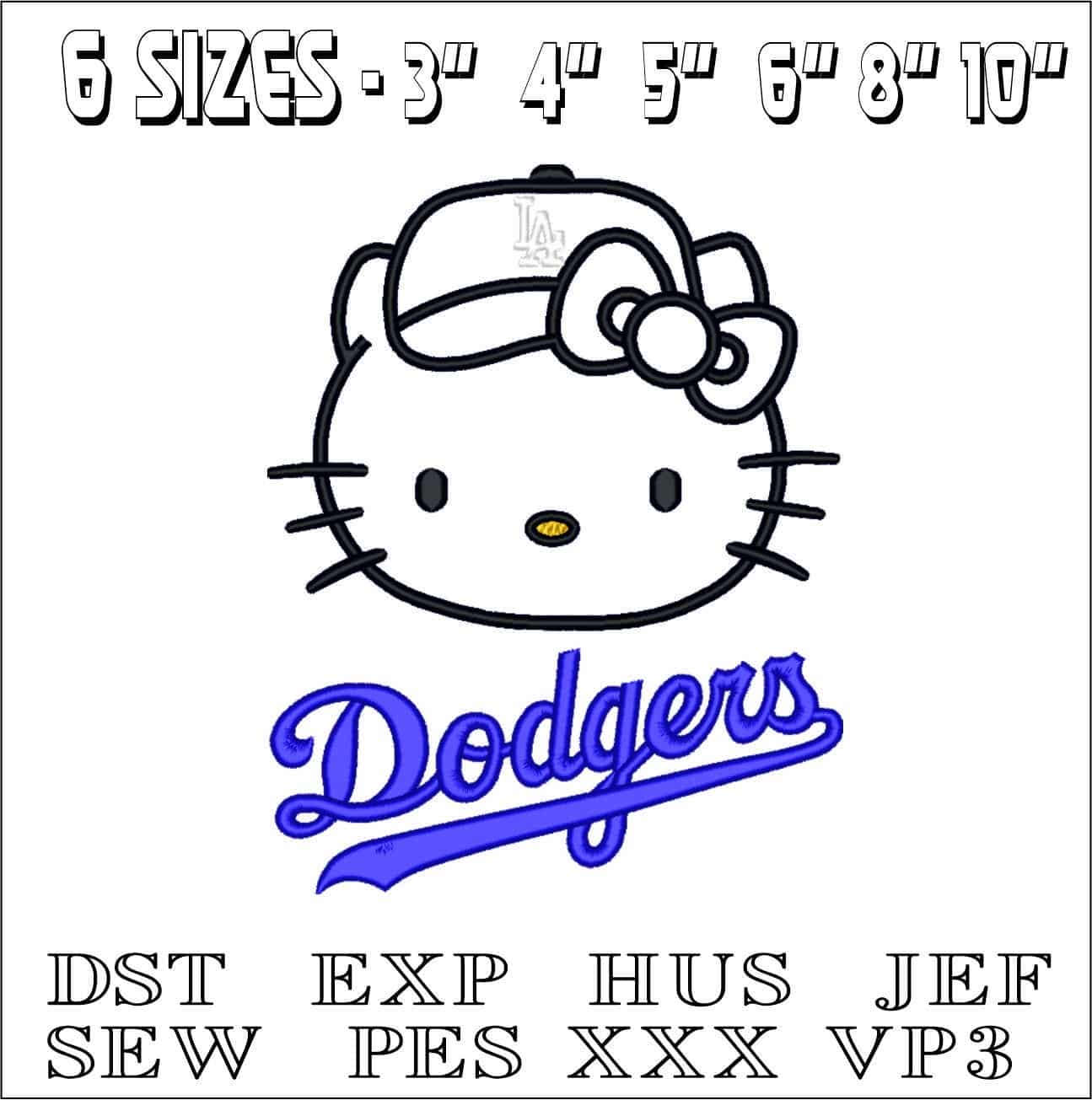 Hello Kitty Head With Hat LA Dodgers for Applique - embroidery design - embroidery file - instant download — view 2