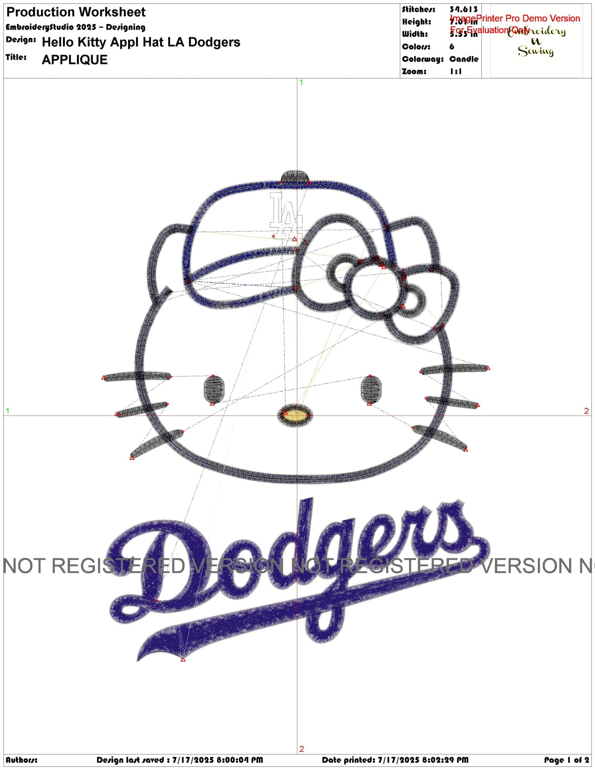Hello Kitty Head With Hat LA Dodgers for Applique - embroidery design - embroidery file - instant download — view 3