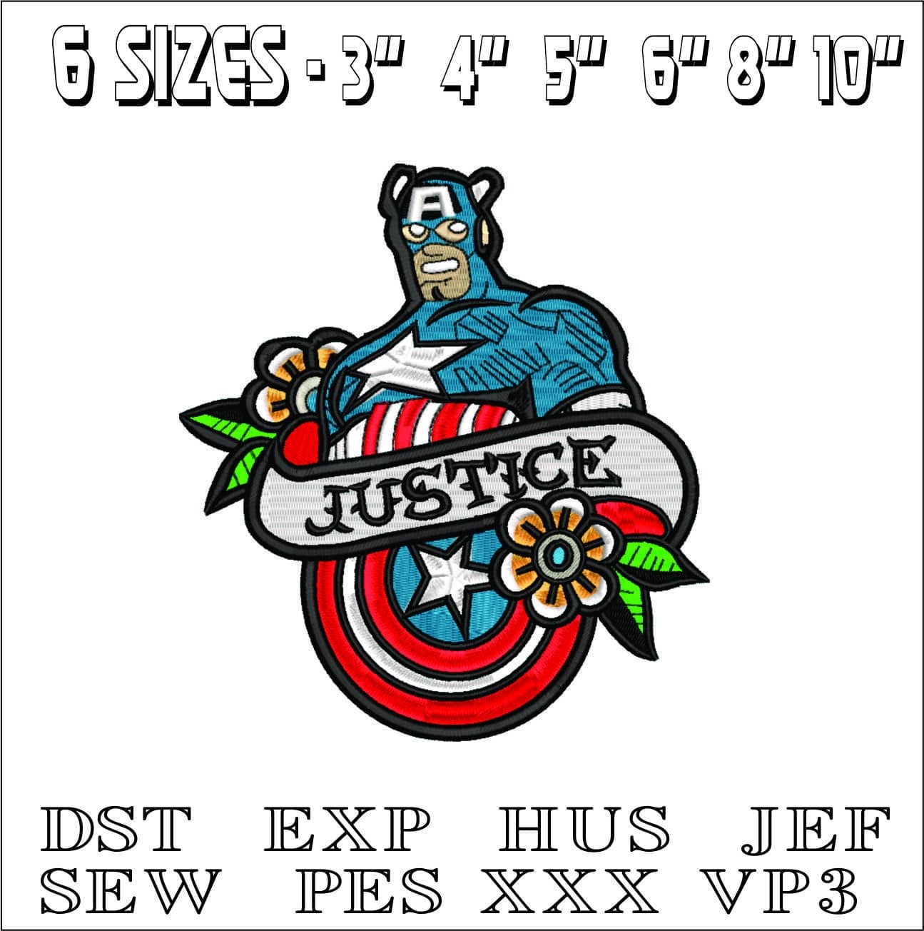 Captain America Justice- Elegant embroidery design file - instant download — view 2