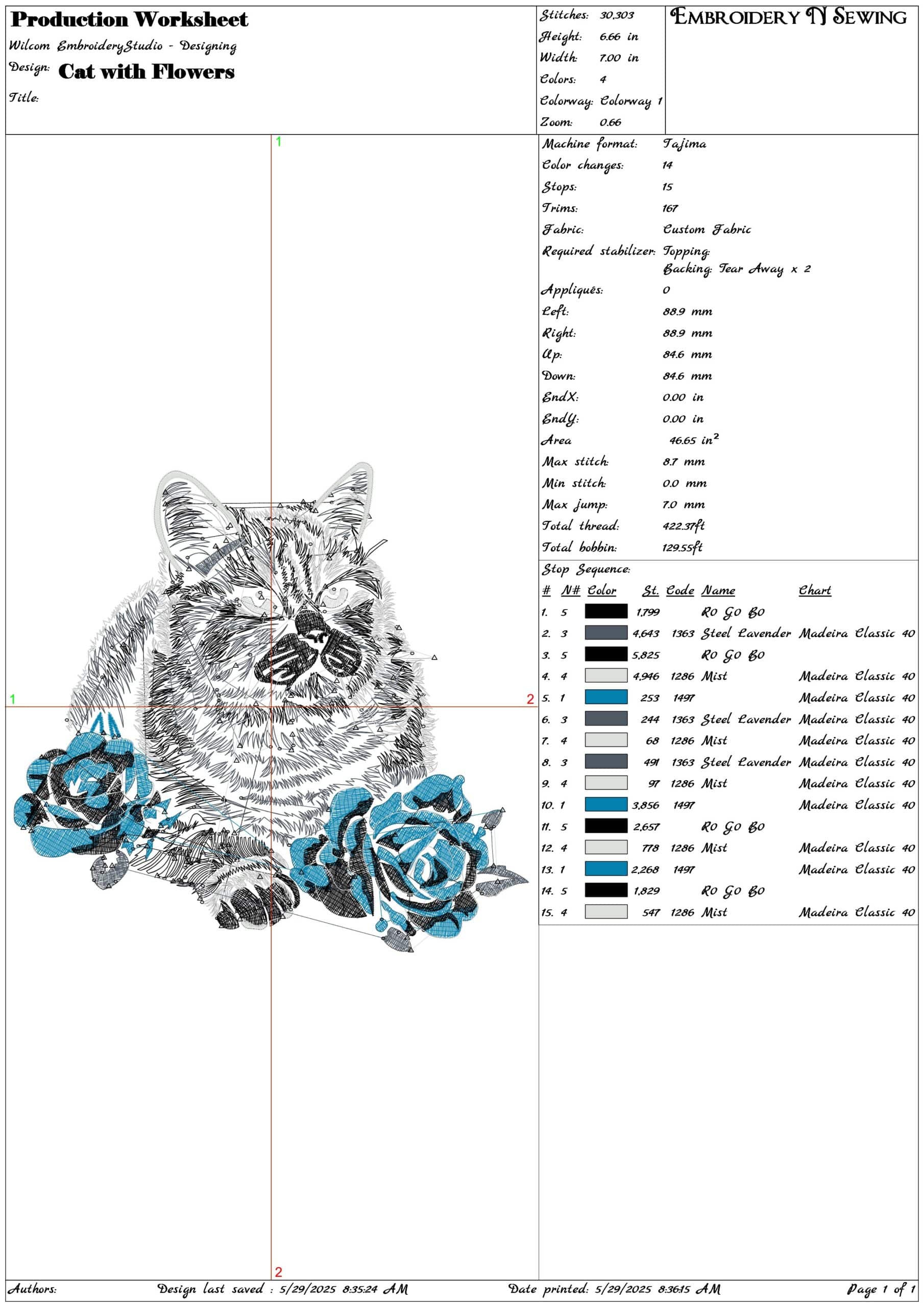 Cat with Flowers- Elegant embroidery design file - instant download — view 3