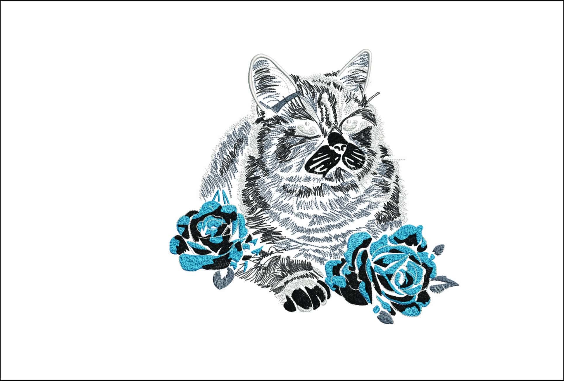 Cat with Flowers- Elegant embroidery design file - instant download