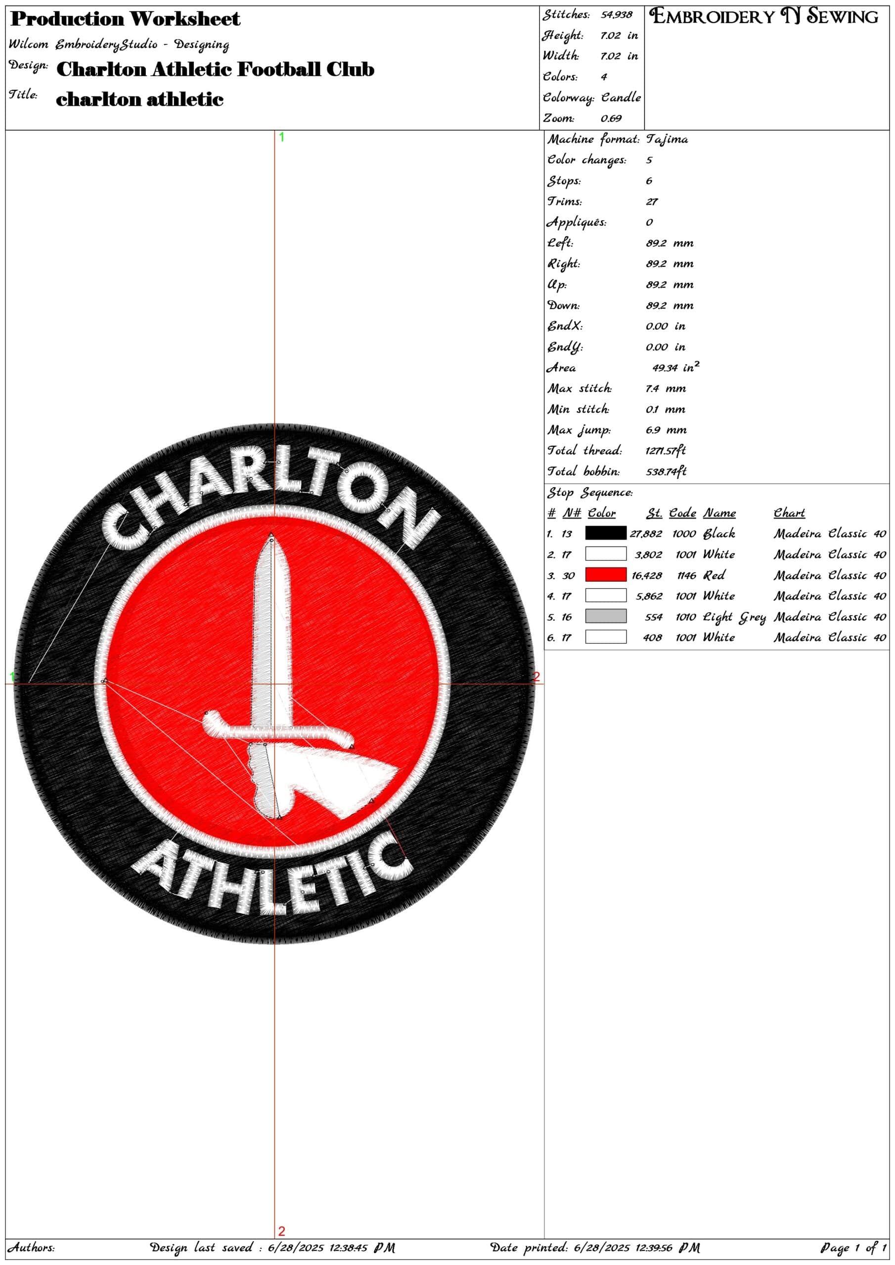 Charlton Athletic Football Club- Elegant embroidery design file - instant download — view 3