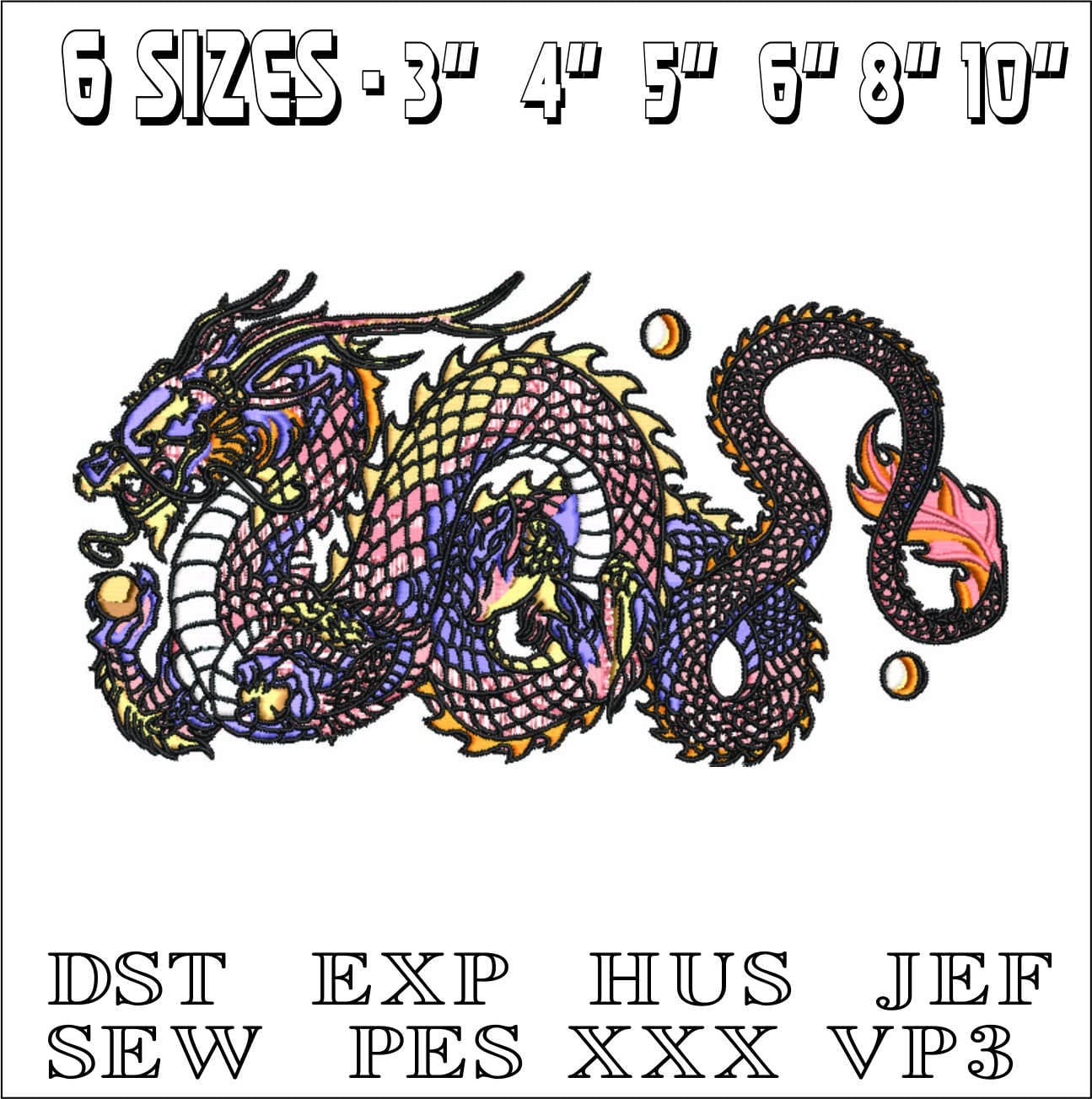 Chinese Dragon Elegant embroidery design file - instant download — view 2